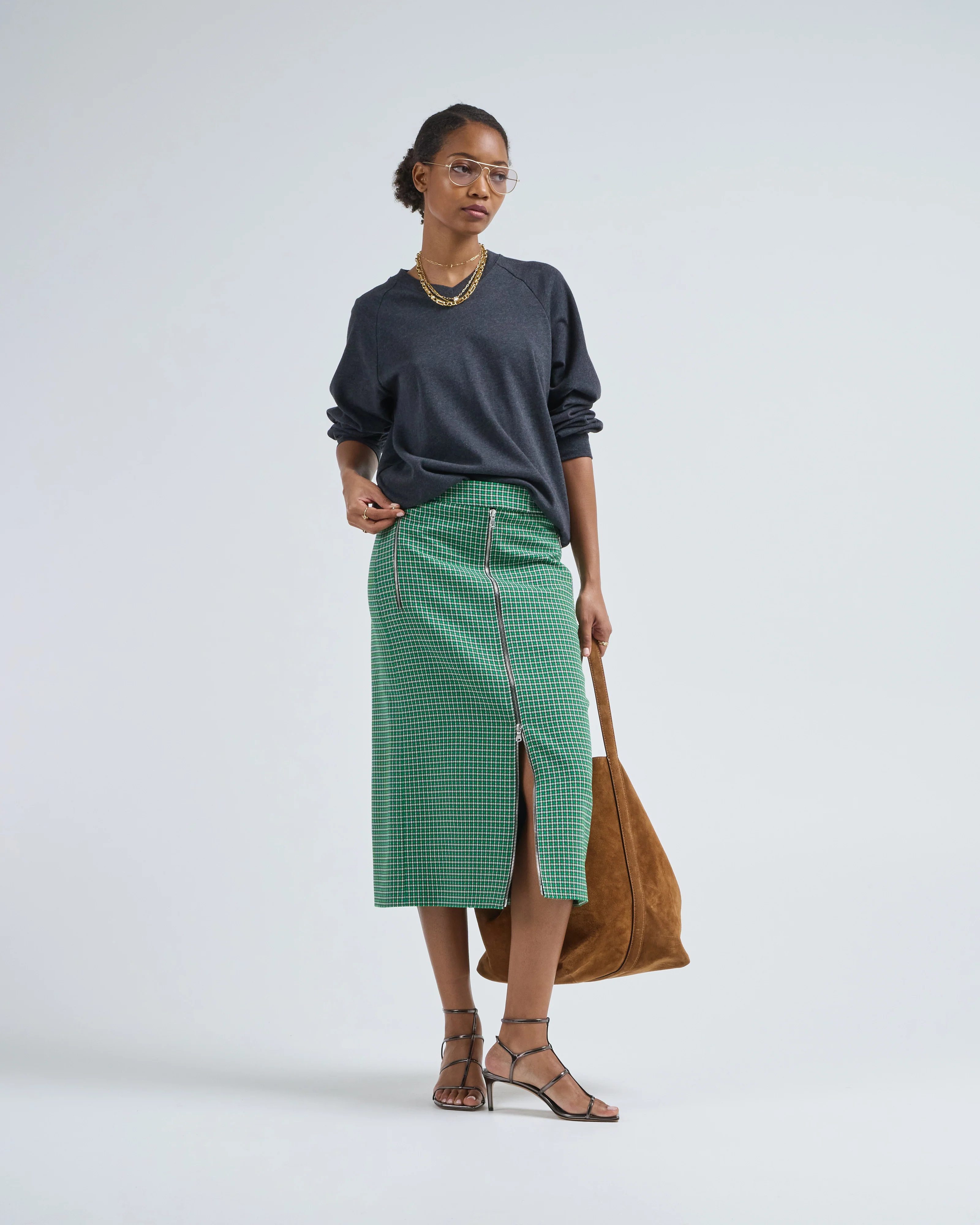 leon check midi trouser zip skirt - Image 3