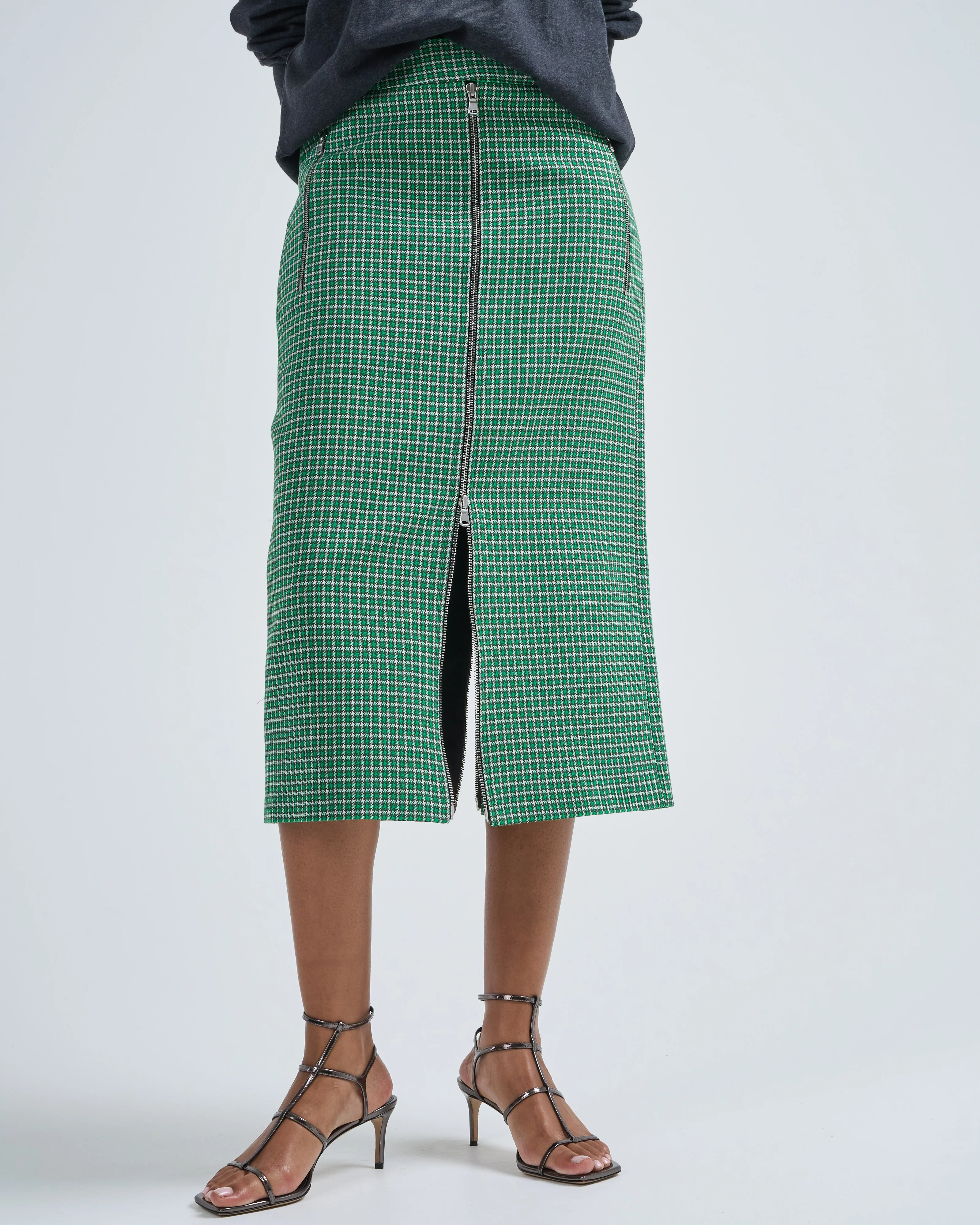 leon check midi trouser zip skirt - Image 4