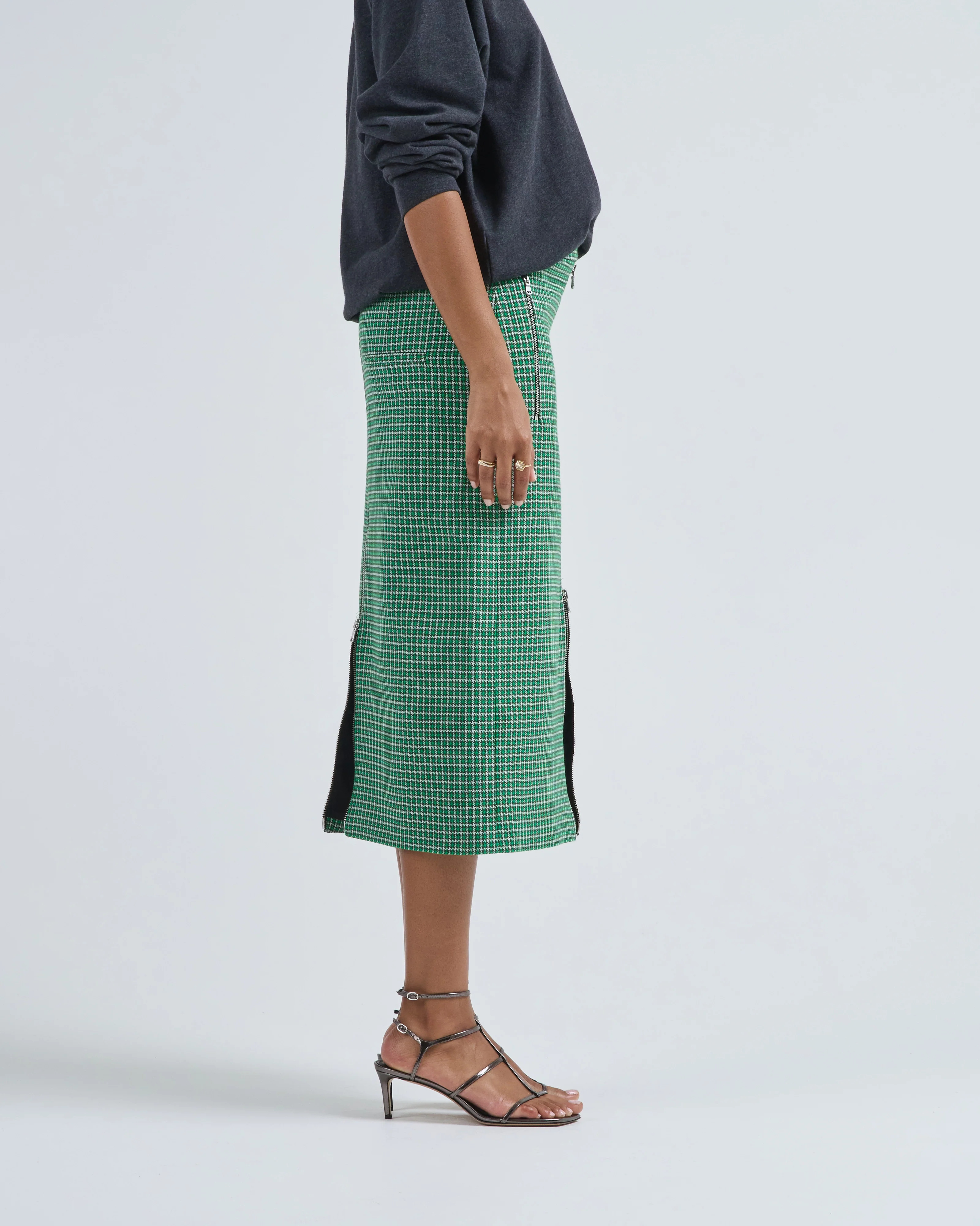 leon check midi trouser zip skirt - Image 5