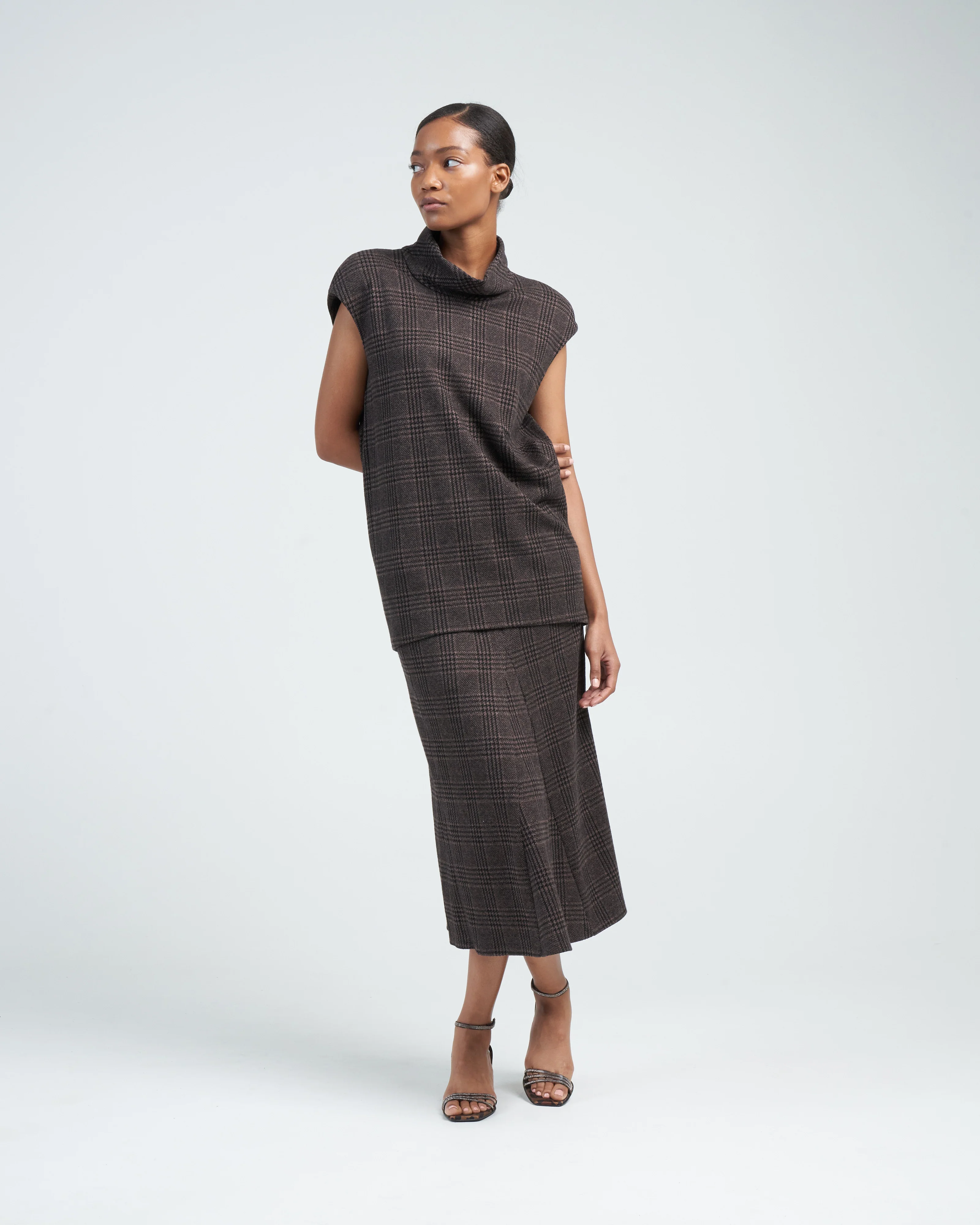 lutz knit cowl neck sleeveless top - brown/black multi - Image 2