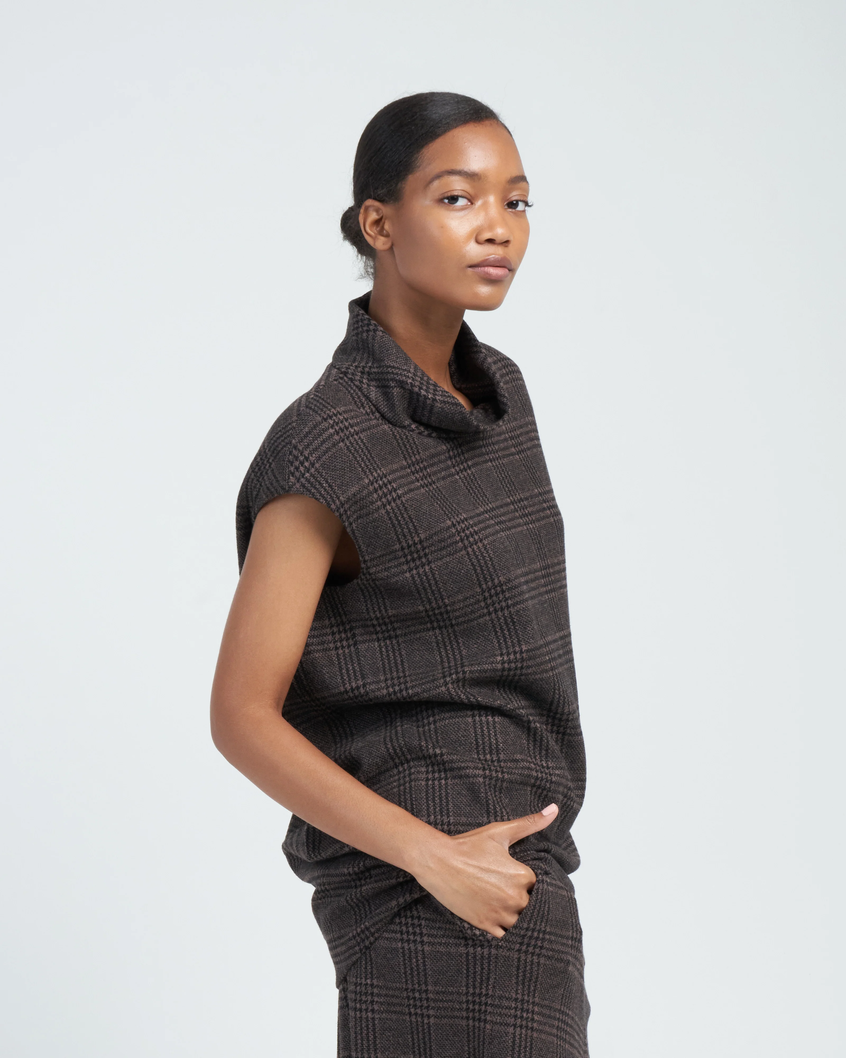 lutz knit cowl neck sleeveless top - brown/black multi - Image 3