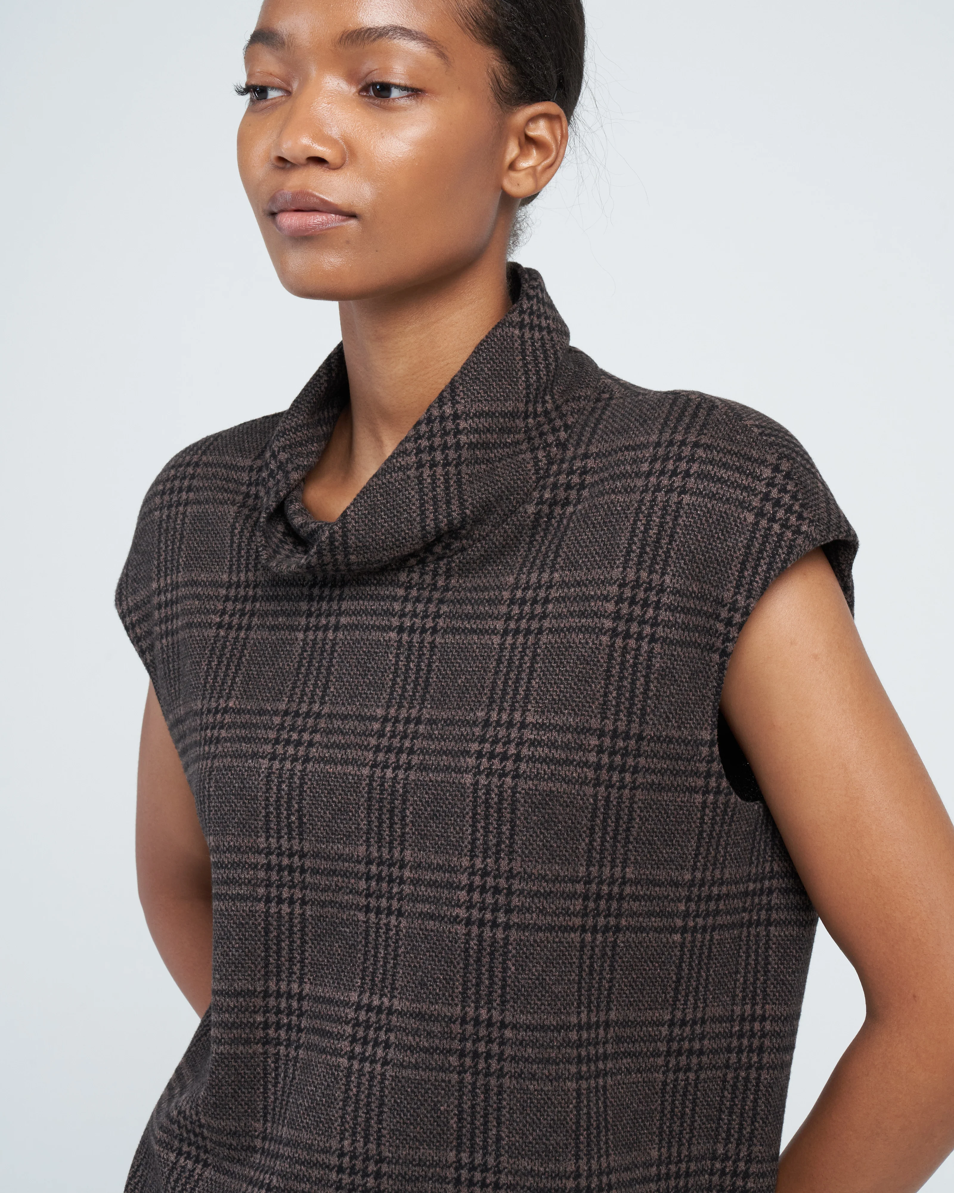 lutz knit cowl neck sleeveless top - brown/black multi - Image 5