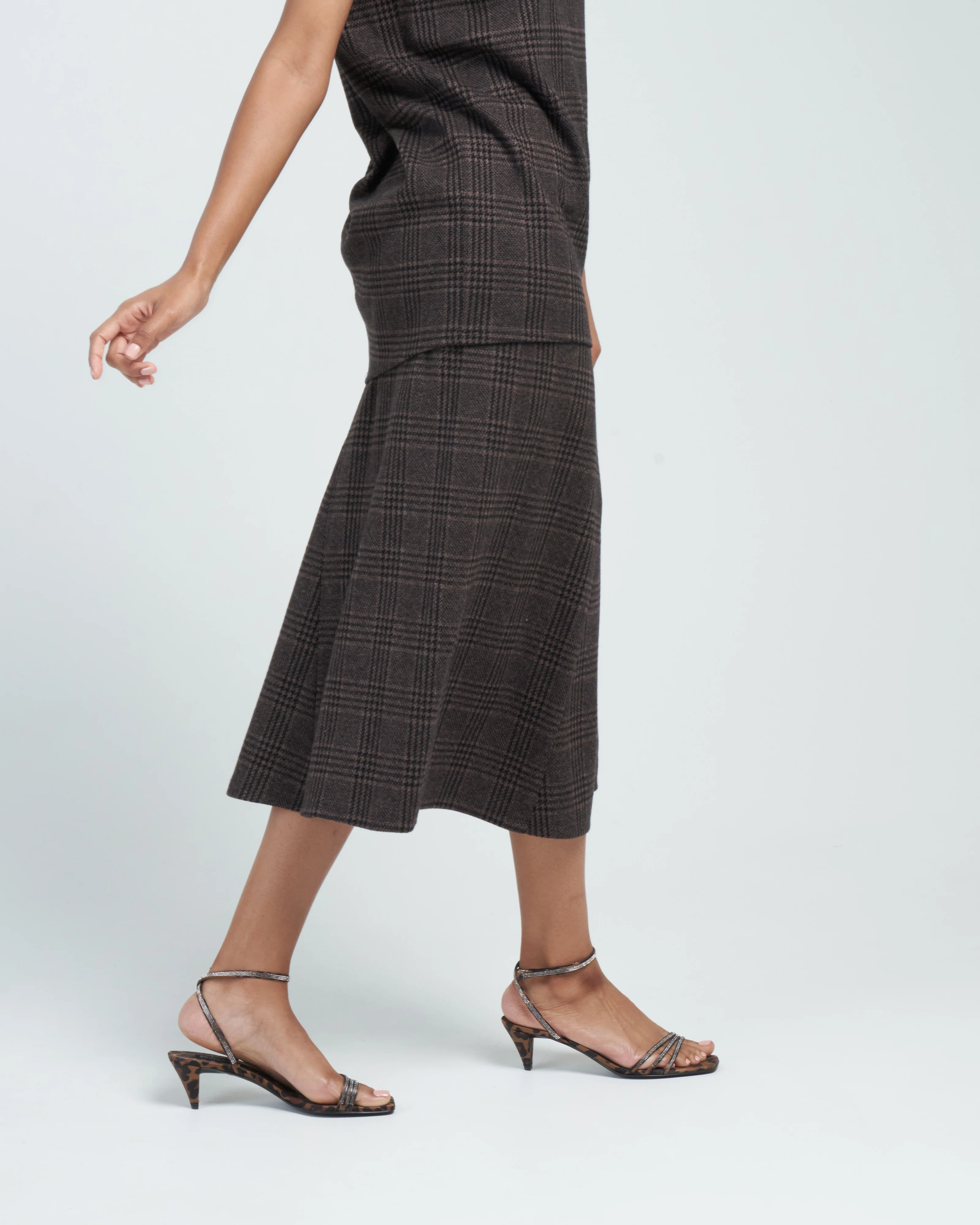 lutz knit godet midi skirt - brown/black multi - Image 3