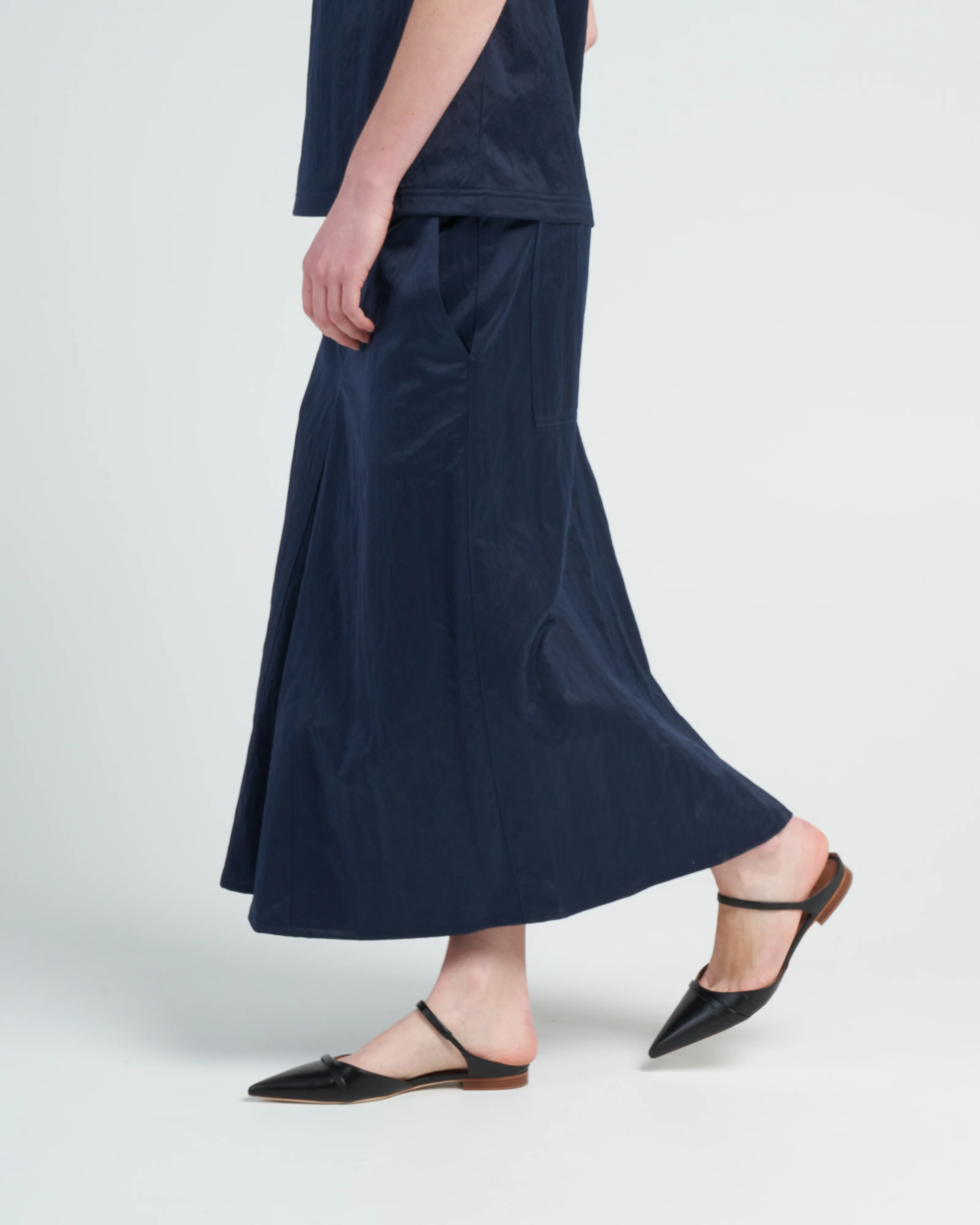 luxe eco satin godet midi skirt - navy - Image 3