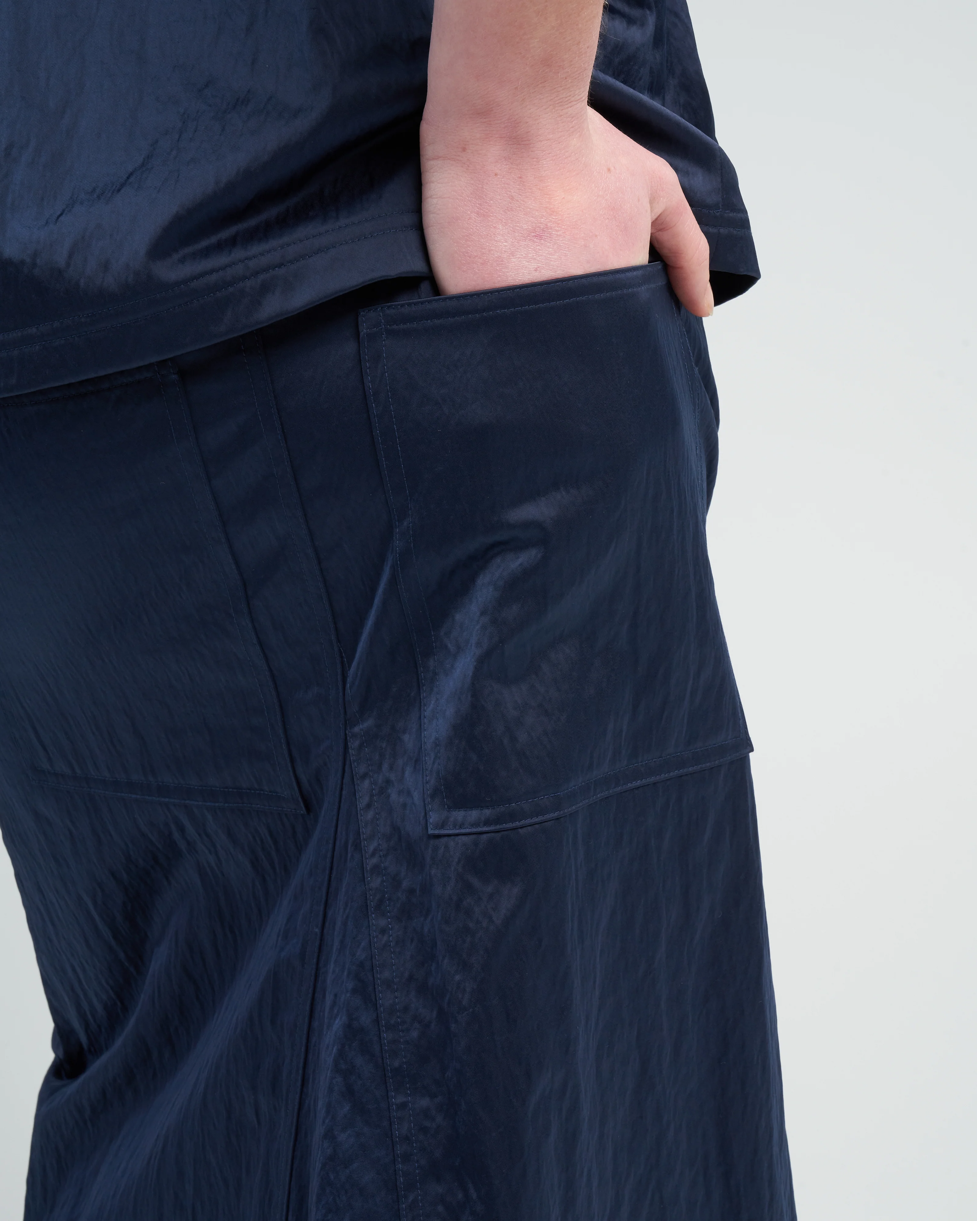 luxe eco satin godet midi skirt - navy - Image 5