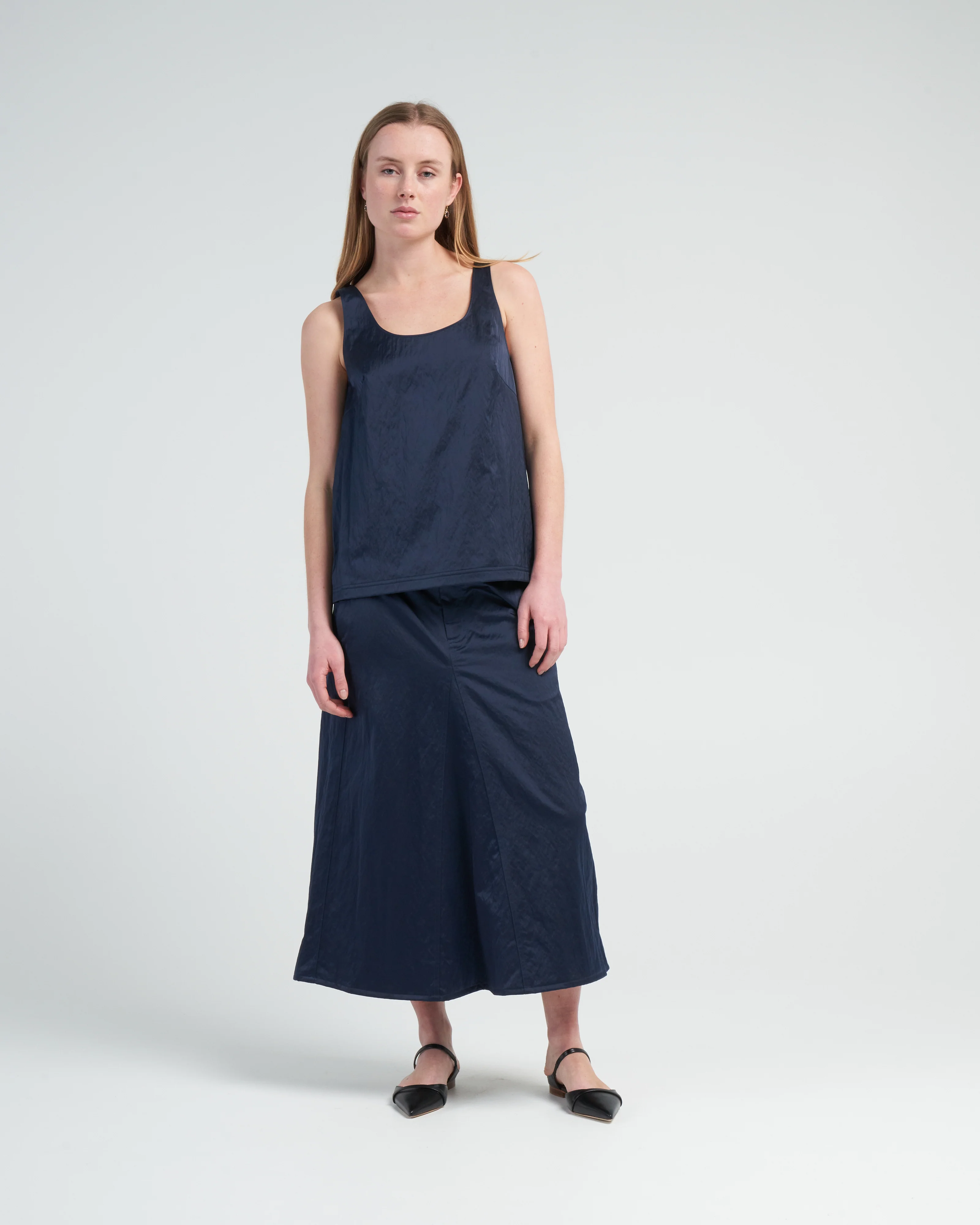 luxe eco satin nylon scoopneck tank - navy - Image 2