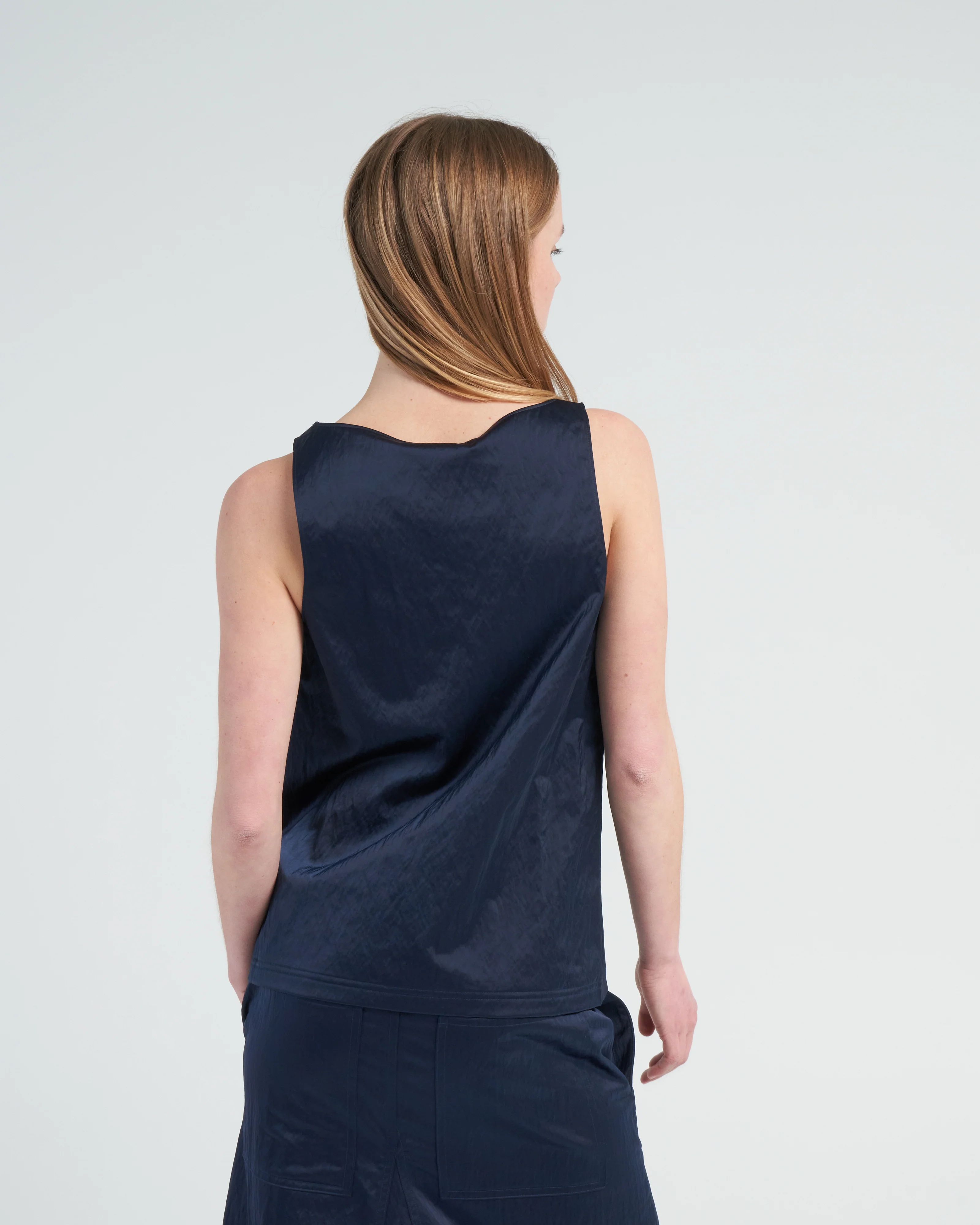 luxe eco satin nylon scoopneck tank - navy - Image 5