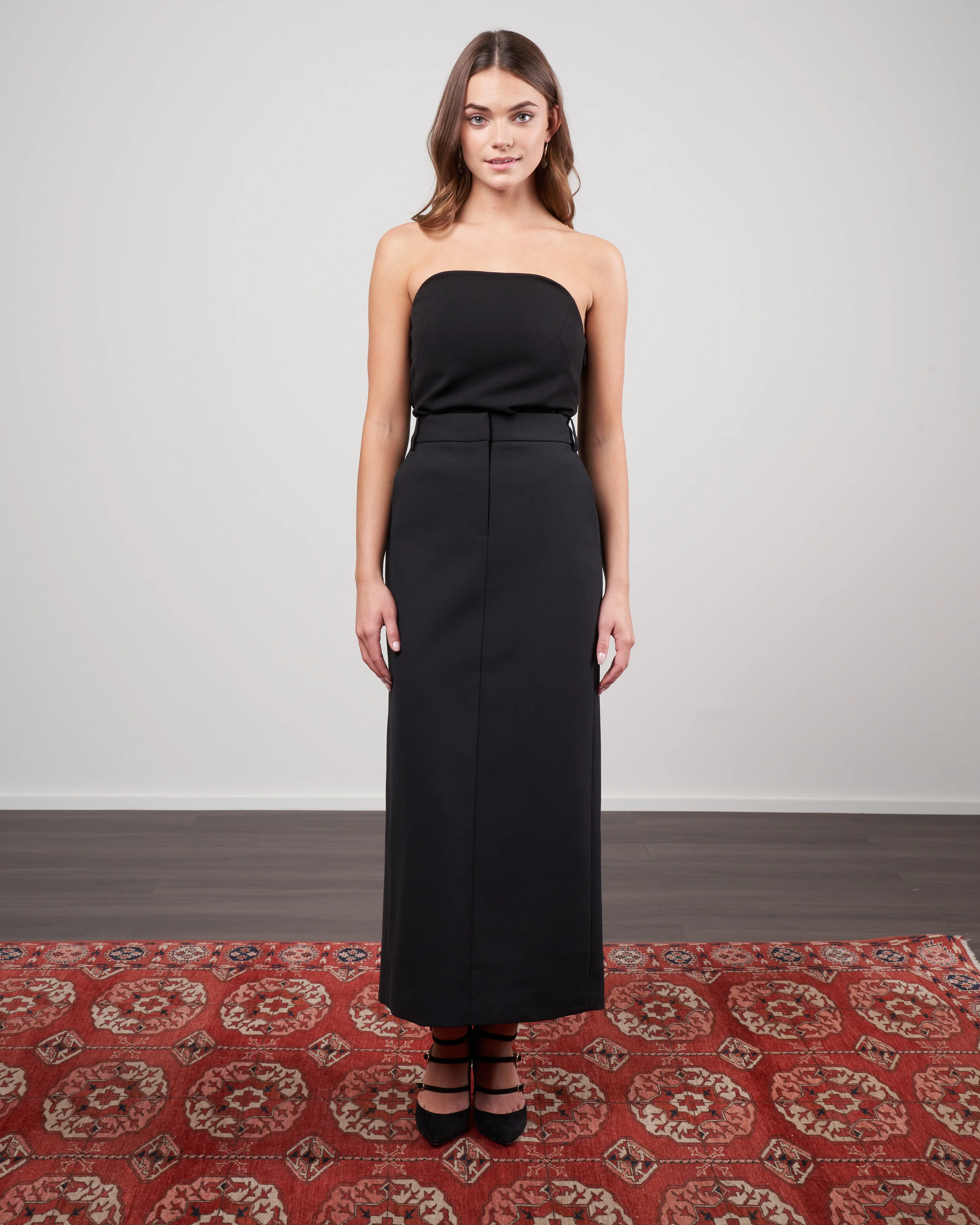 luxe plainweave maxi trouser skirt - black - Image 2