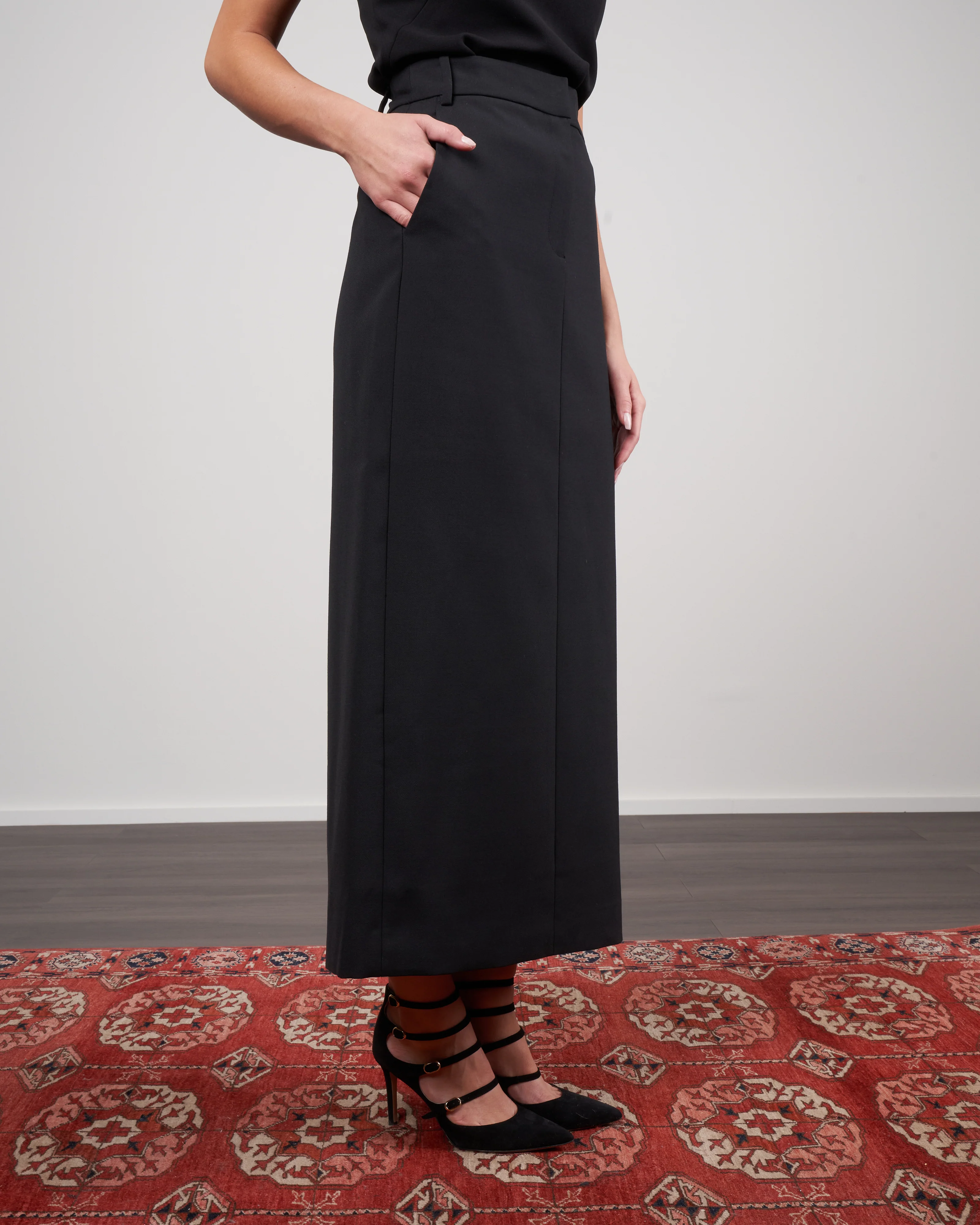 luxe plainweave maxi trouser skirt - black - Image 3