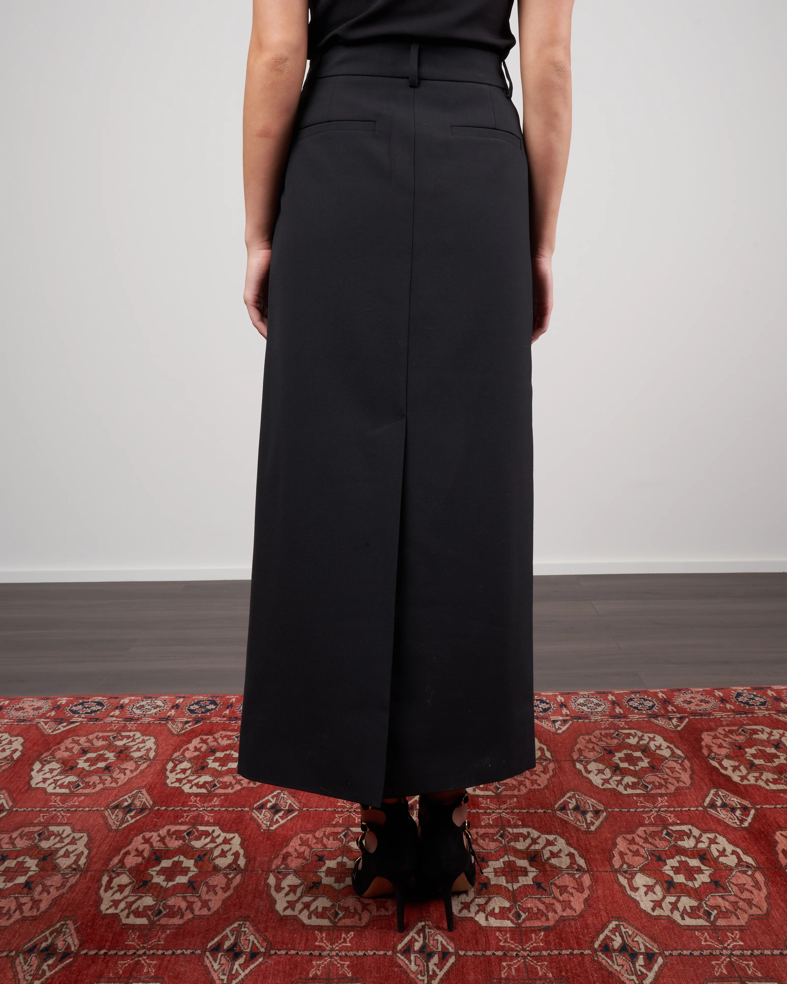 luxe plainweave maxi trouser skirt - black - Image 4