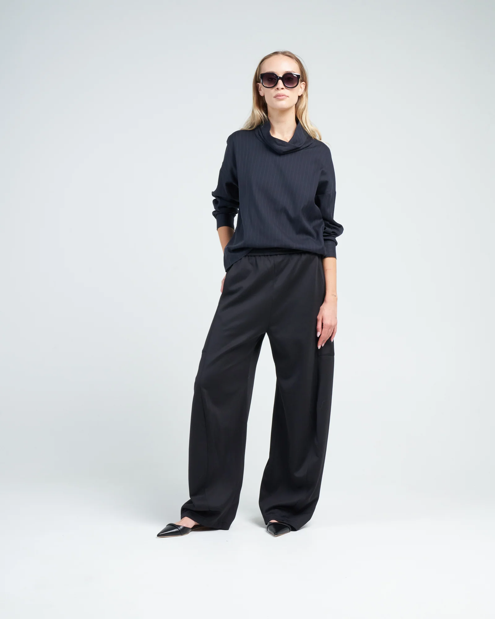 lyocell drape cowl neck top - navy multi - Image 2