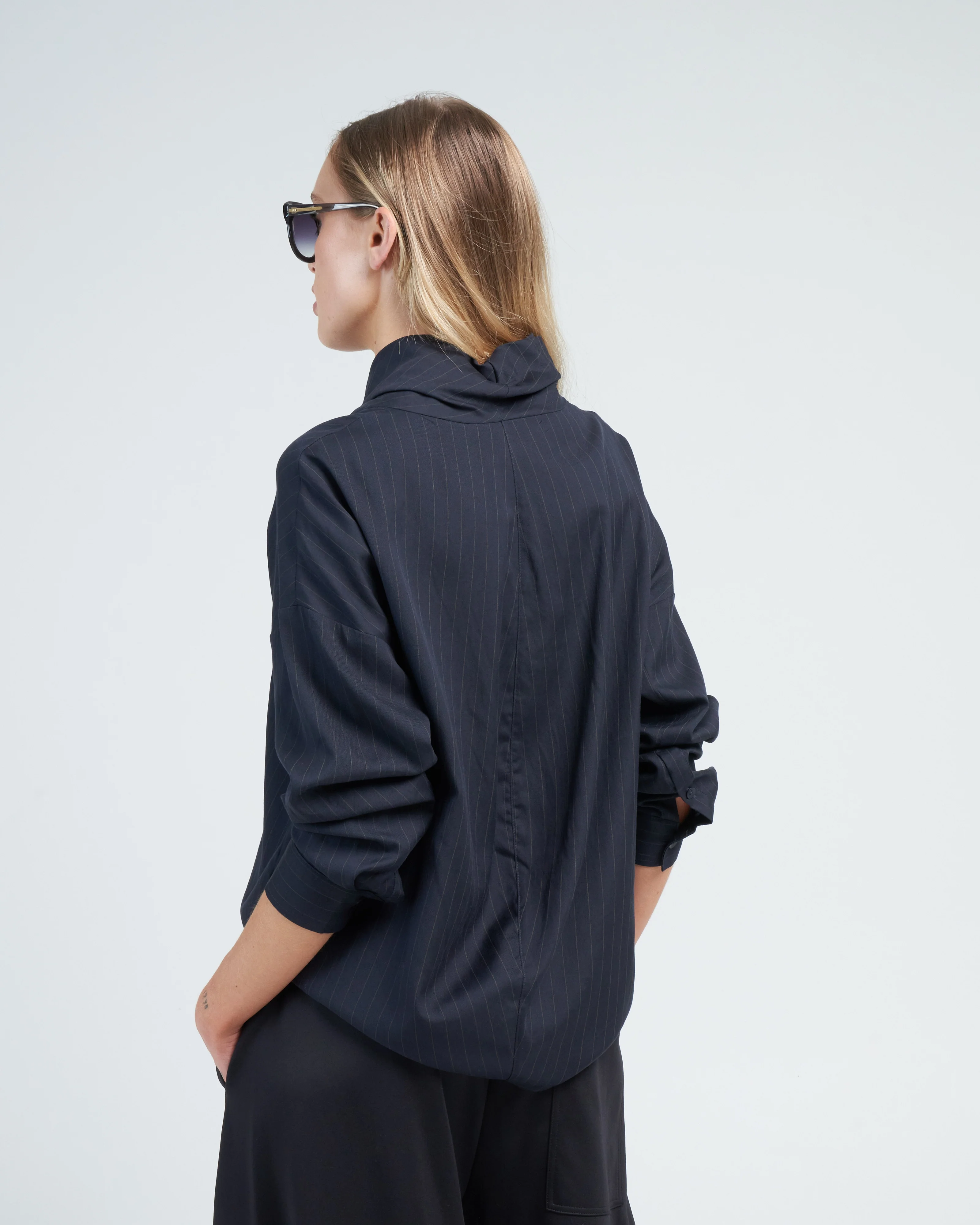 lyocell drape cowl neck top - navy multi - Image 4