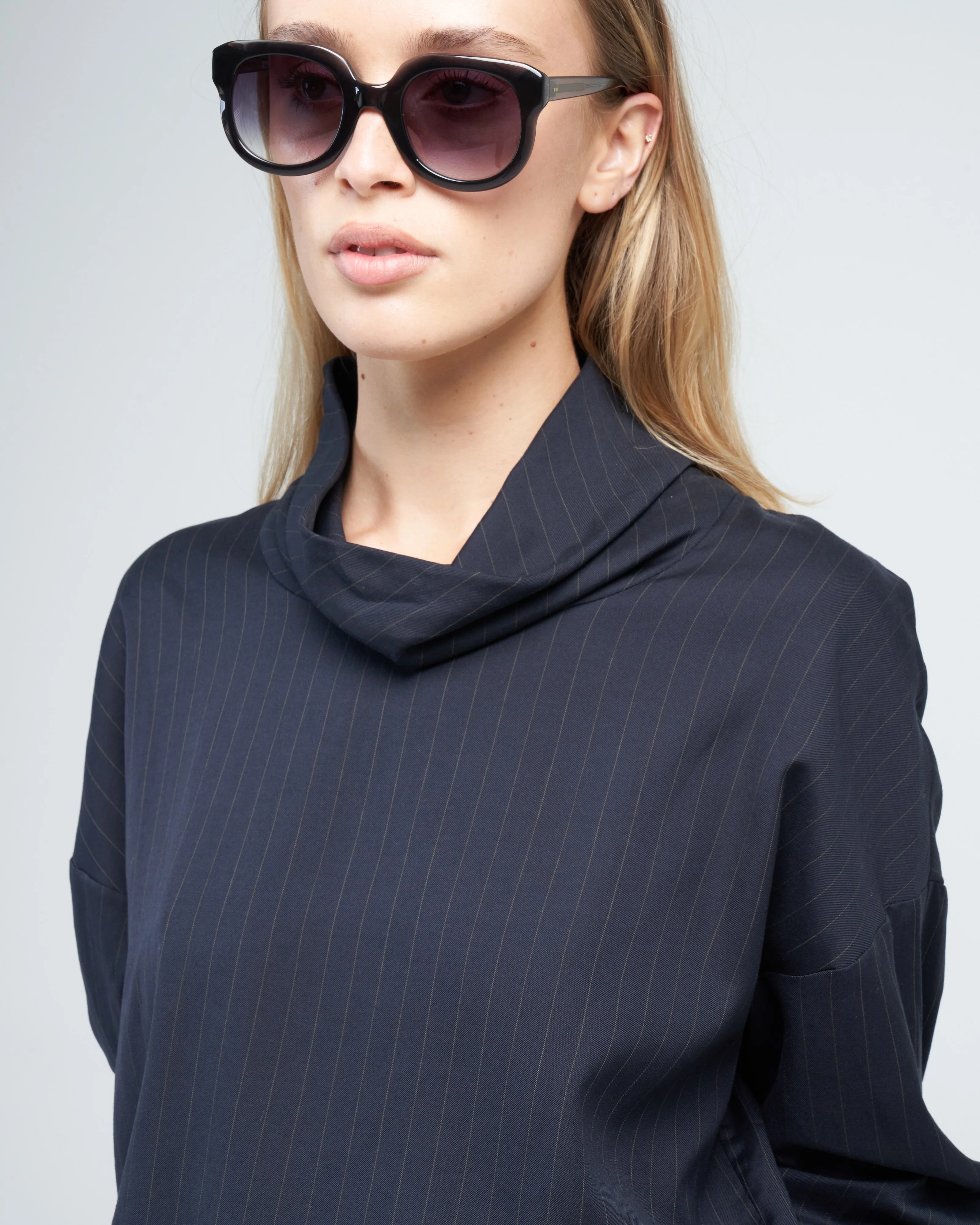 lyocell drape cowl neck top - navy multi - Image 5
