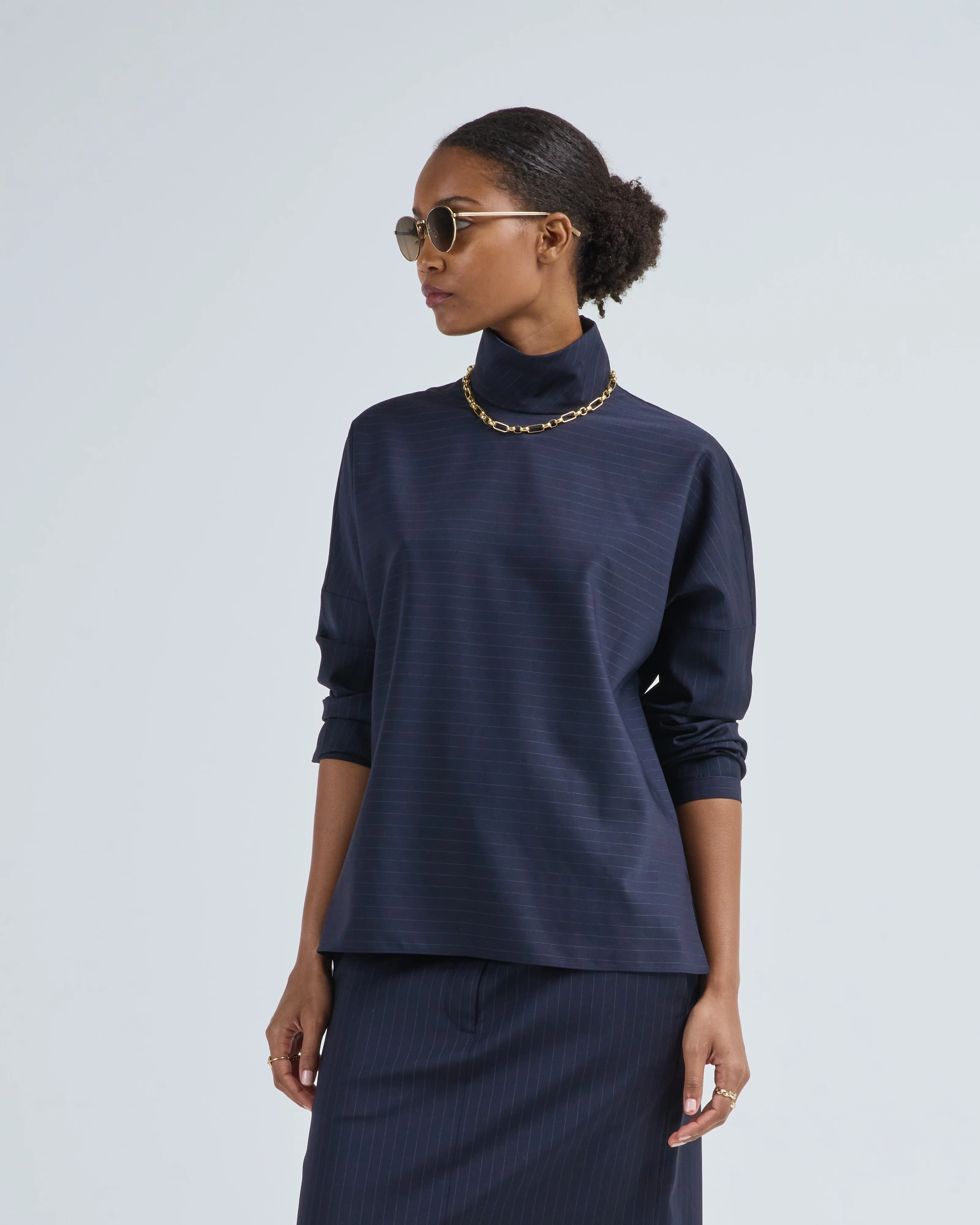 mier pinstripe funnel neck dolman sleeve top - Image 3