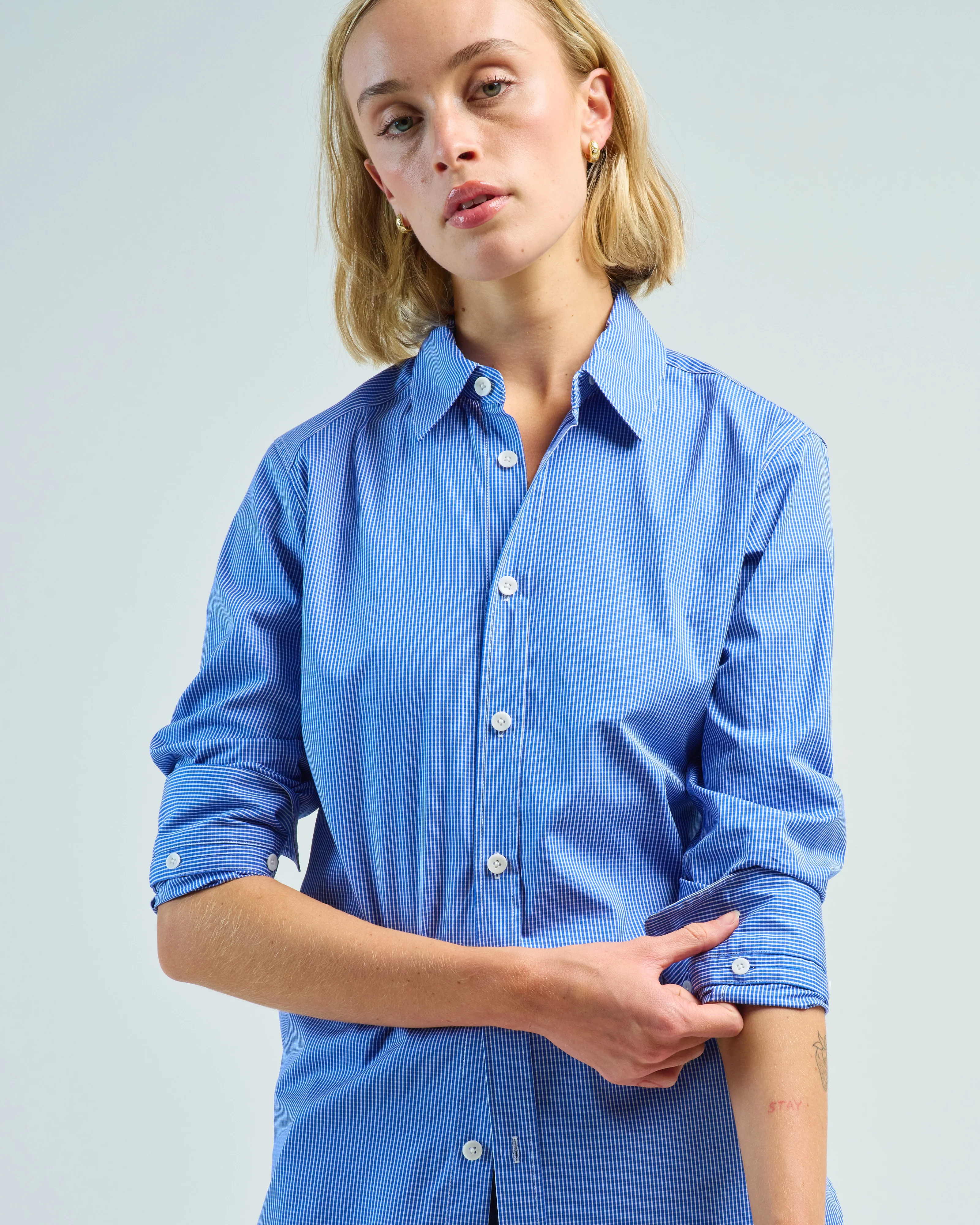 mini check shirting detached slim shirt - Image 5