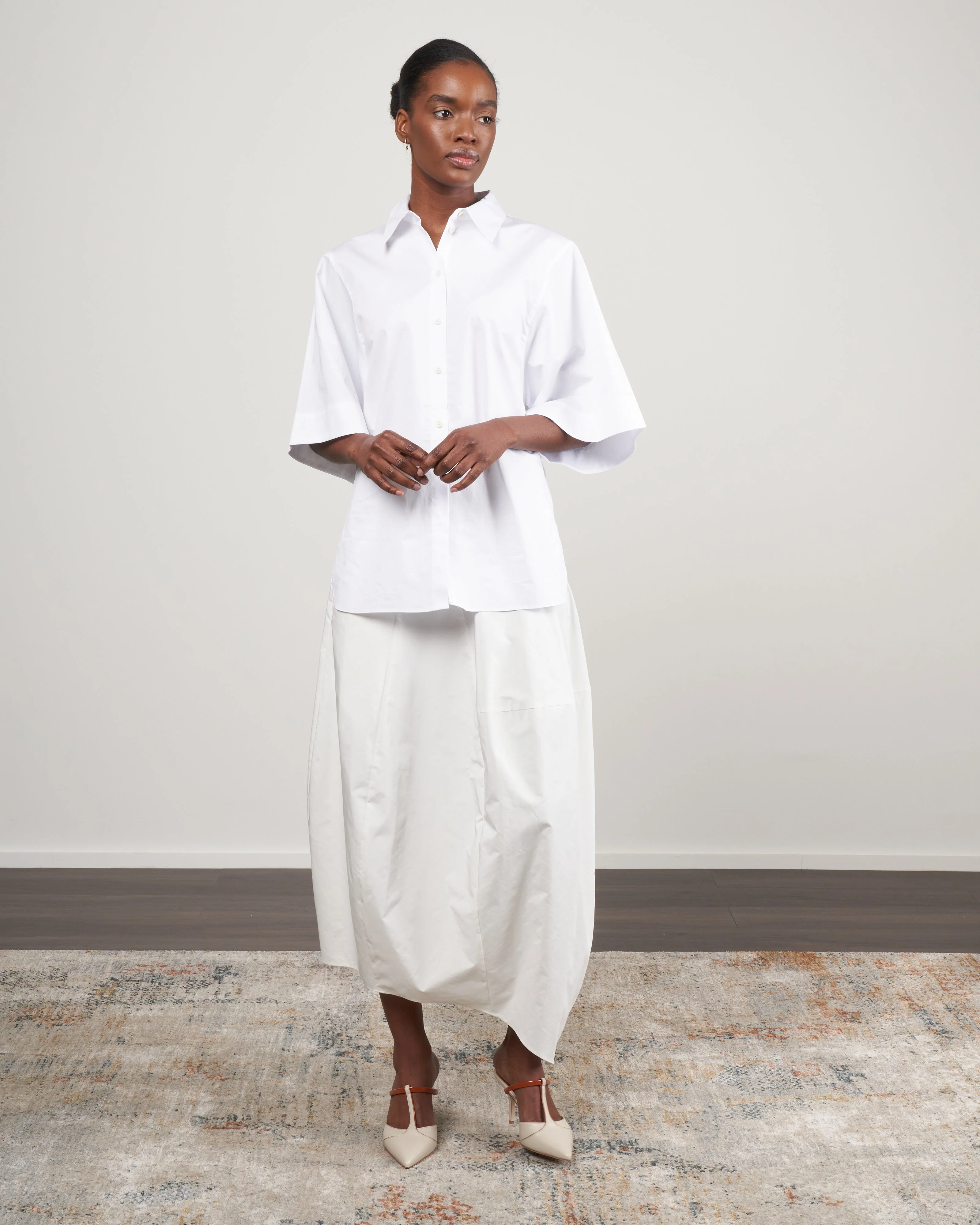 nylon asymmetrical balloon skirt - white - Image 2