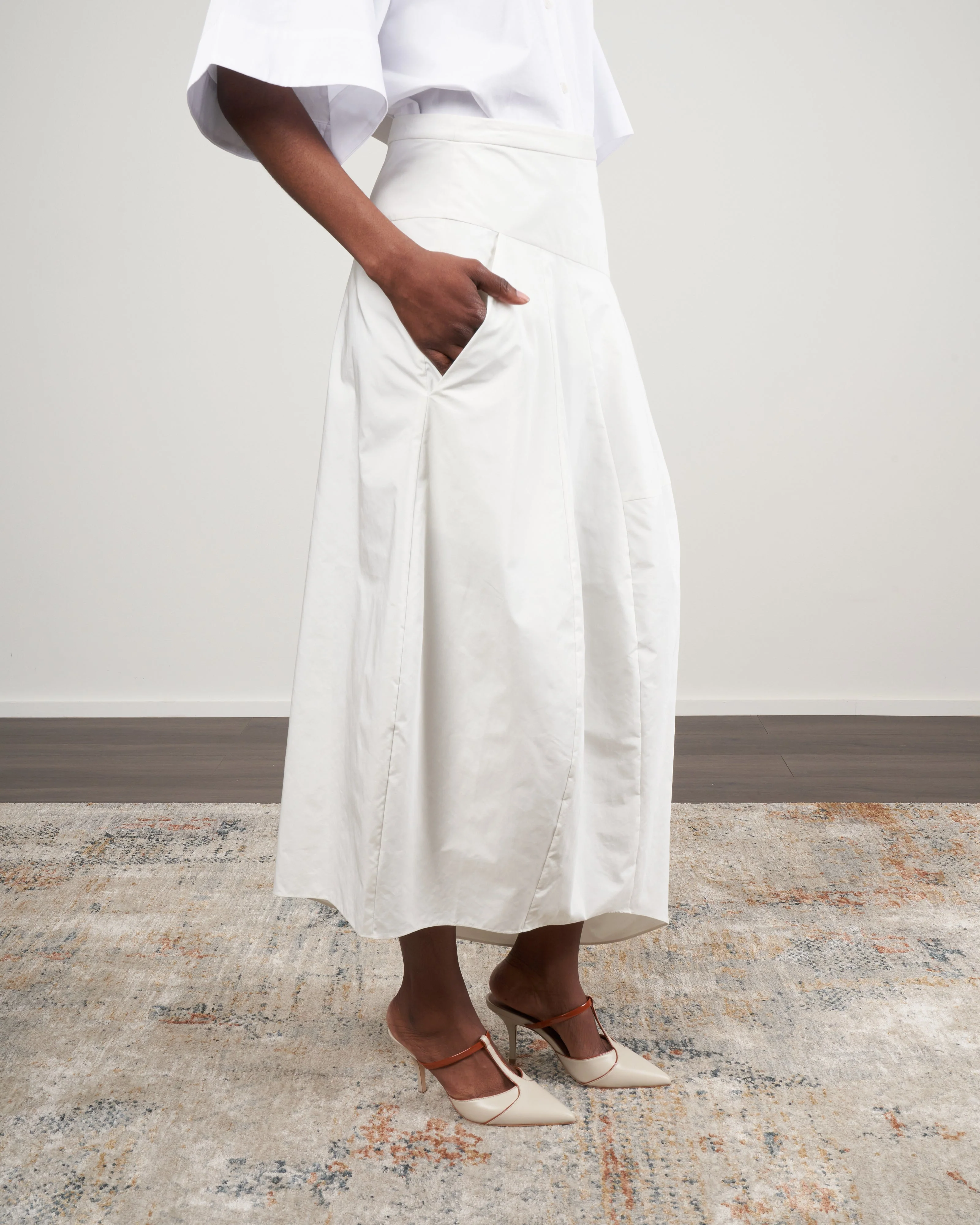 nylon asymmetrical balloon skirt - white - Image 3