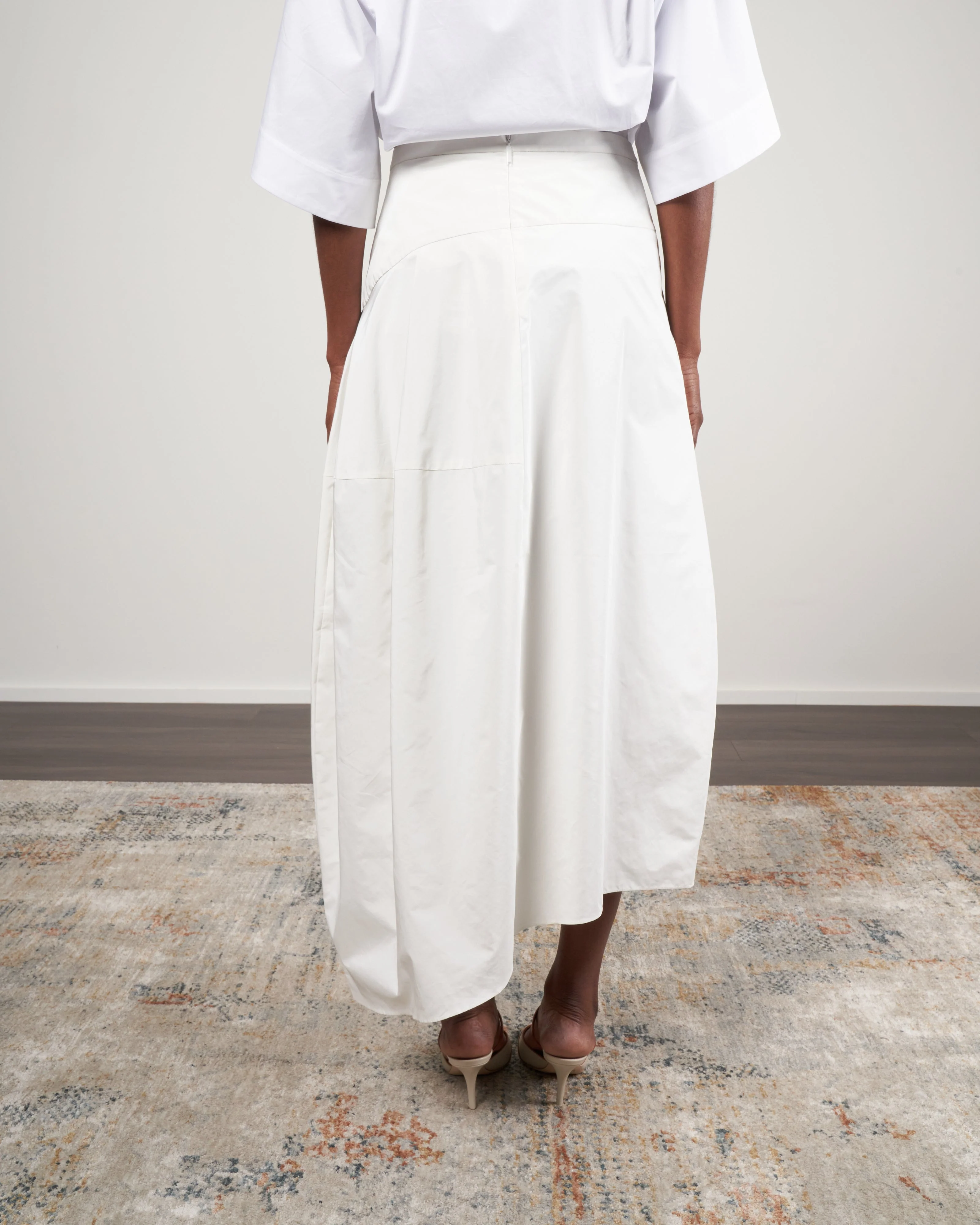 nylon asymmetrical balloon skirt - white - Image 4