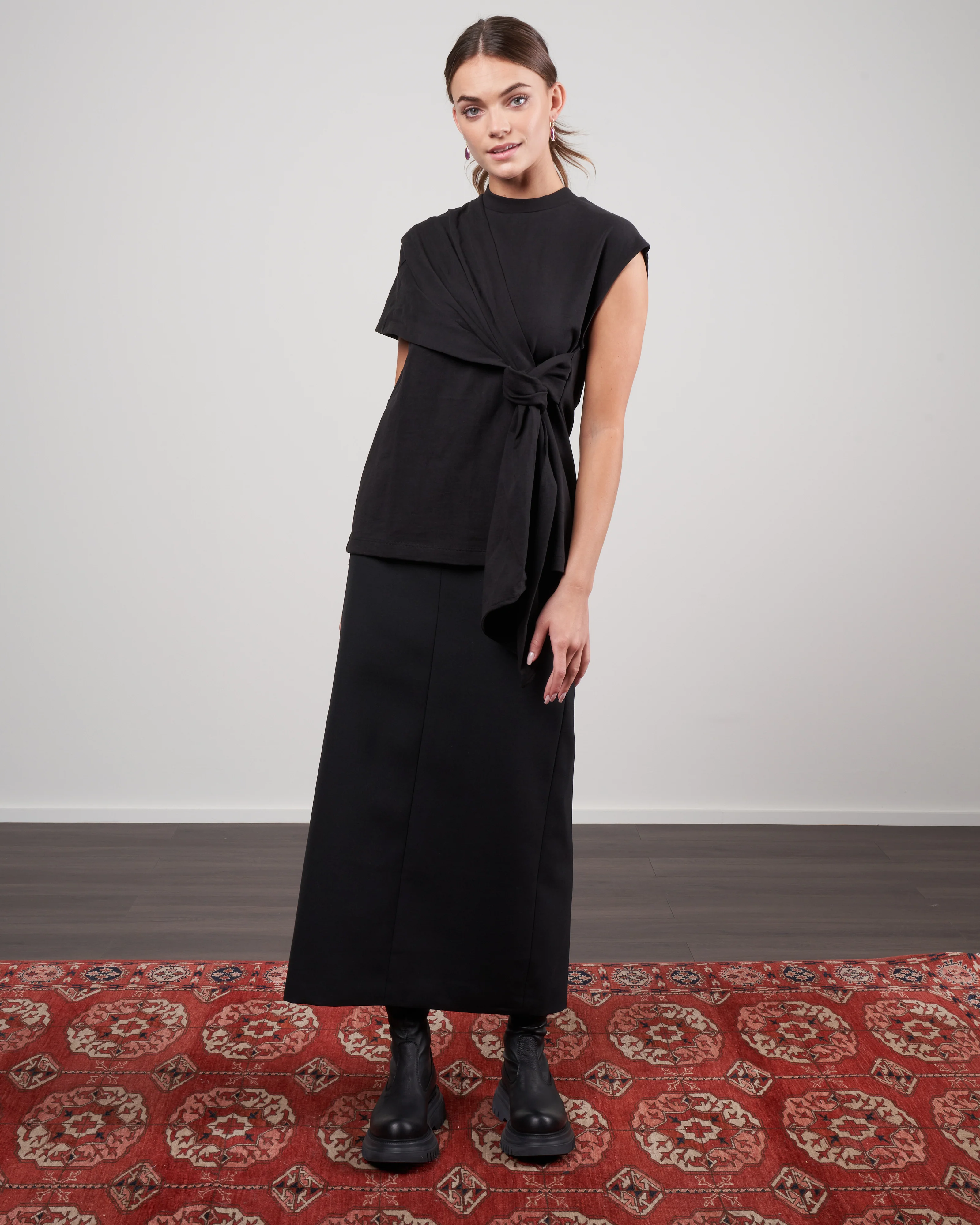 punto milano draped tshirt - black - Image 2