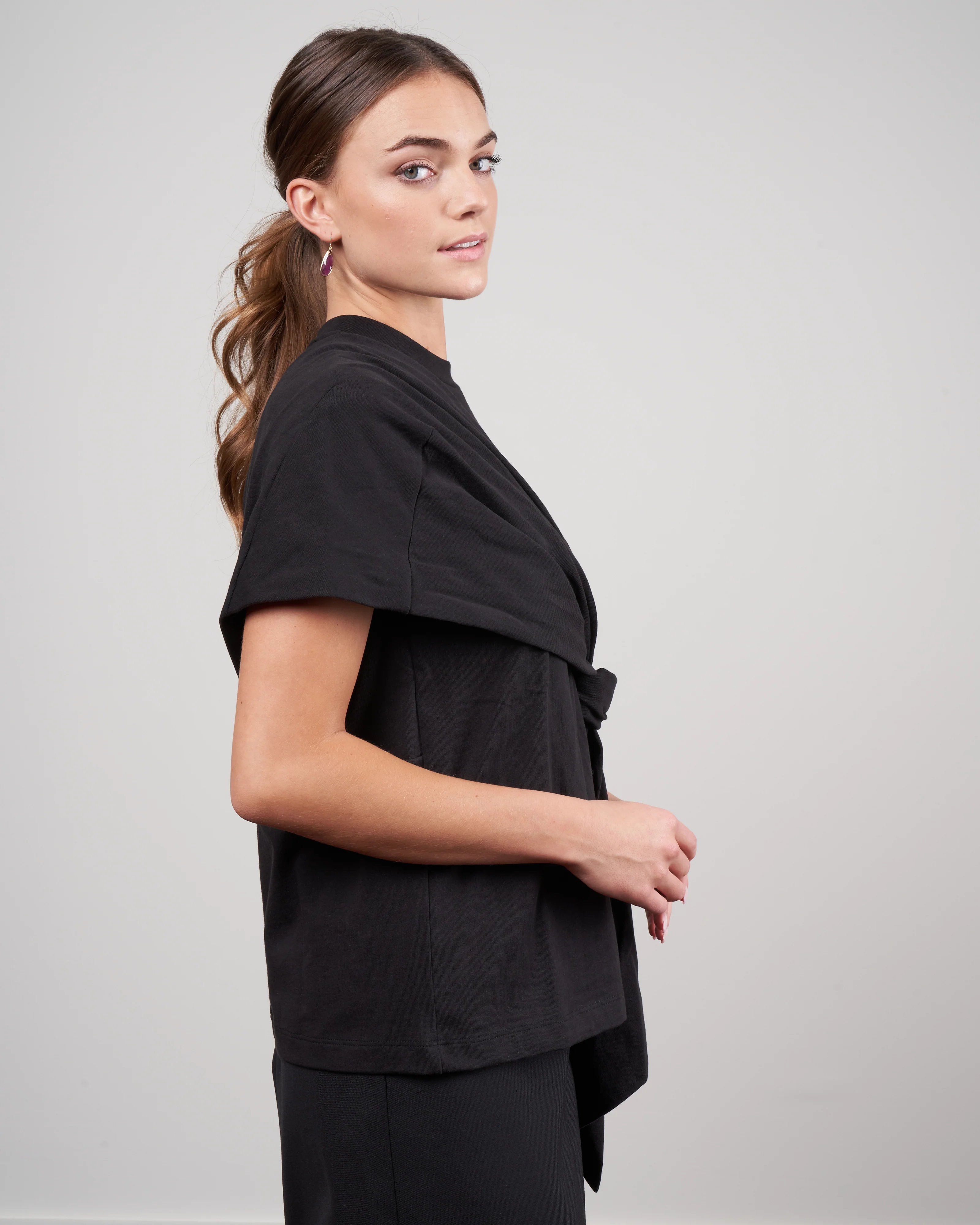 punto milano draped tshirt - black - Image 3