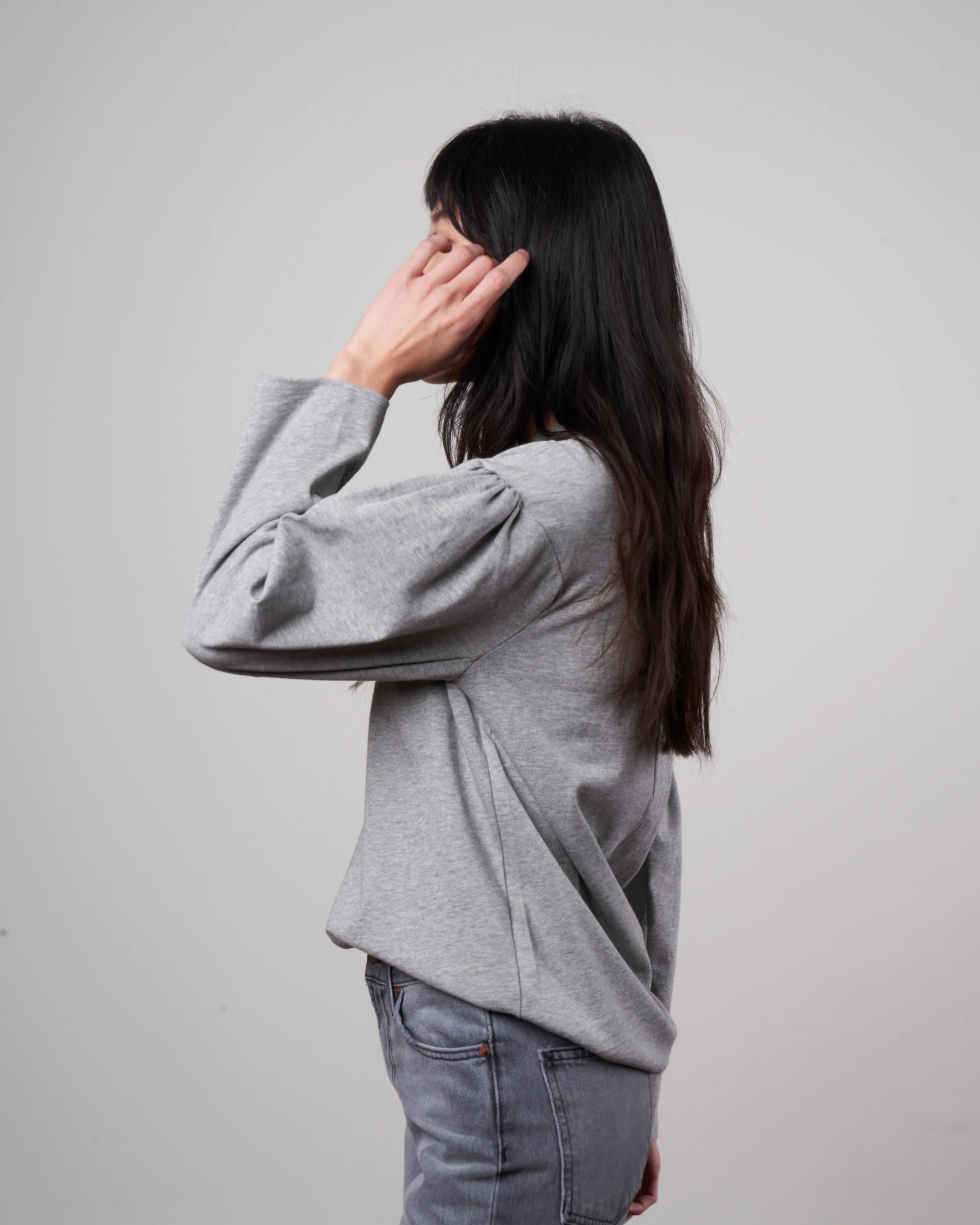 punto milano puff sleeve sweatshirt - heather grey - Image 3