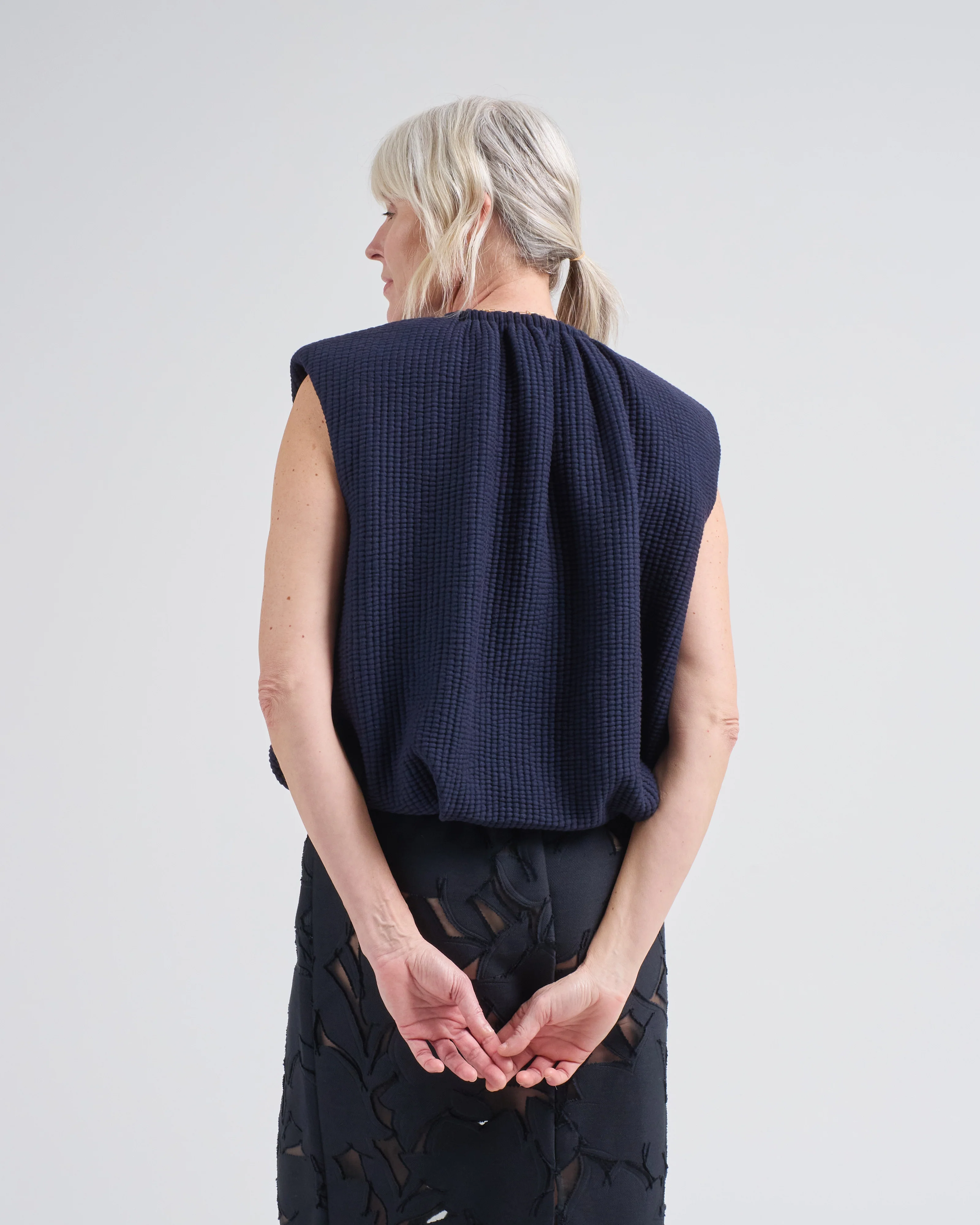 quilted waffle shirred neck top - Image 2