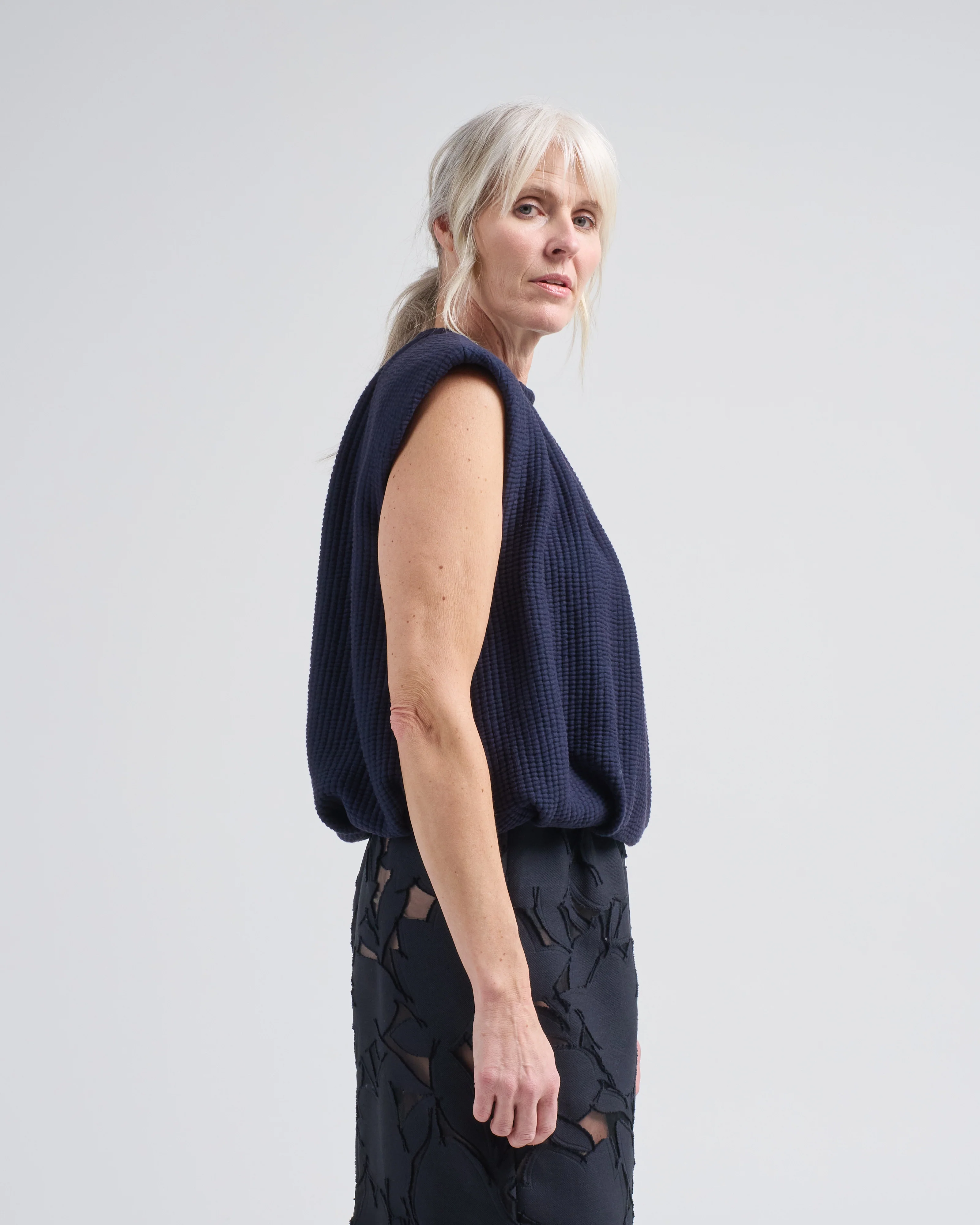 quilted waffle shirred neck top - Image 3