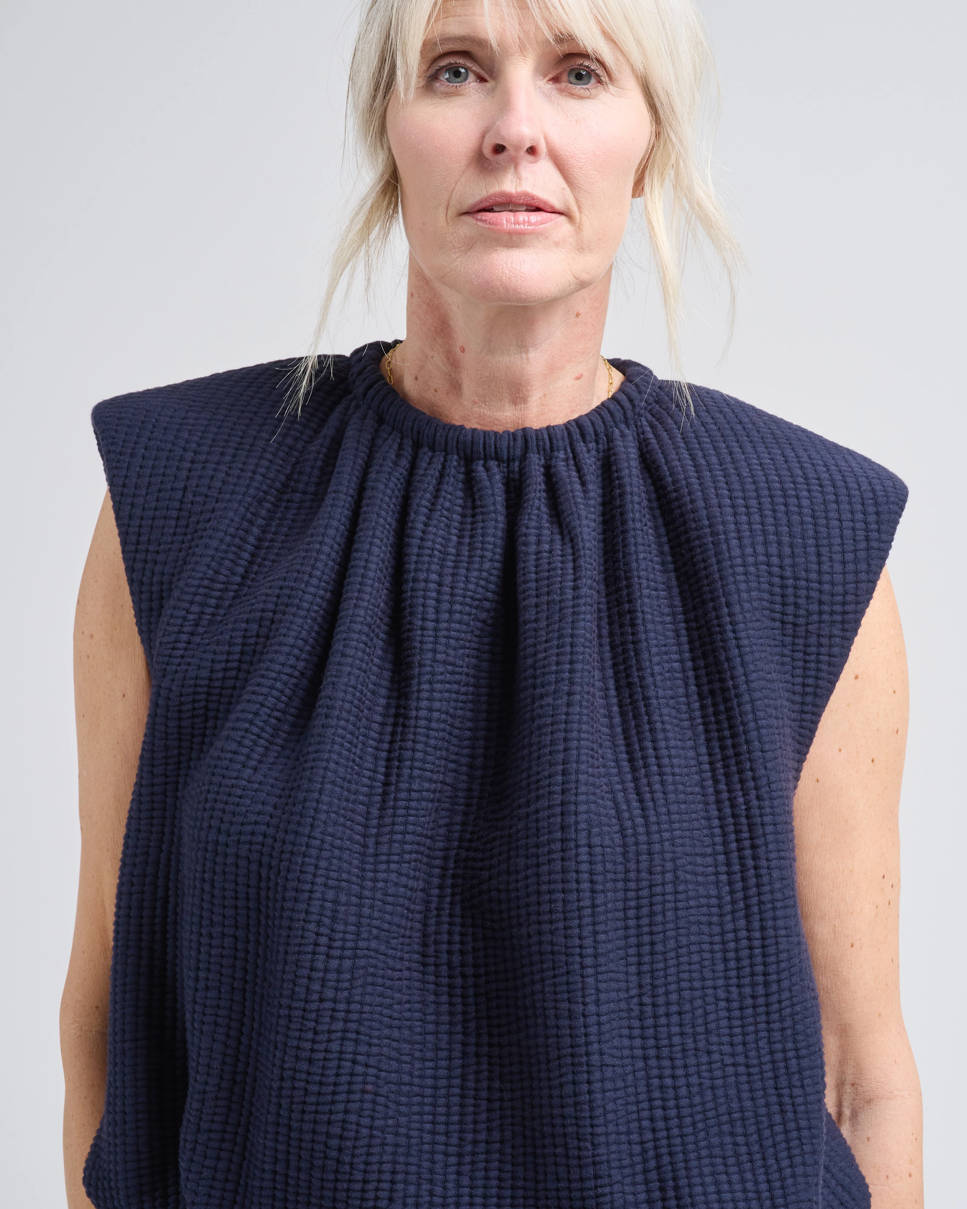 quilted waffle shirred neck top - Image 4