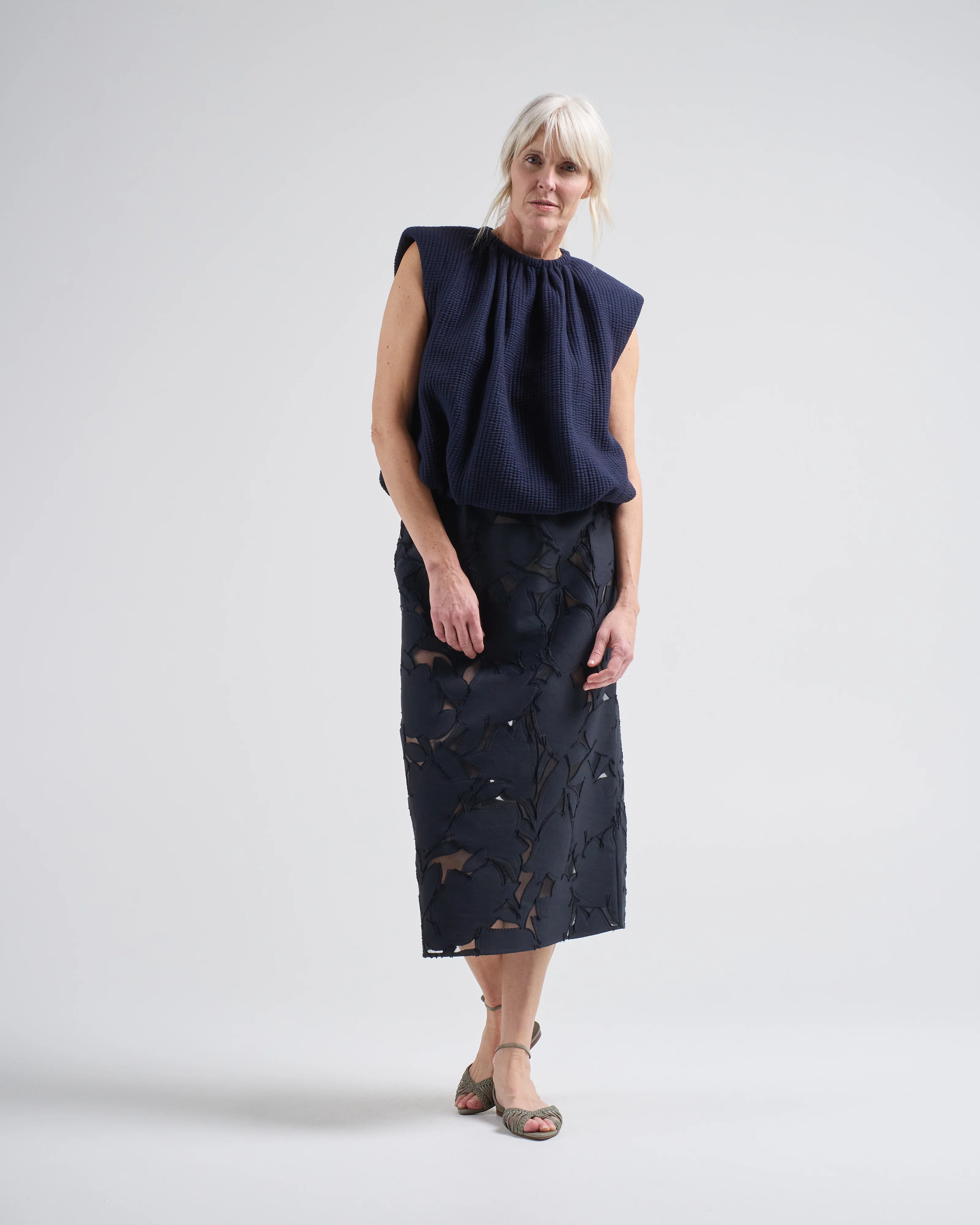 quilted waffle shirred neck top - Image 5