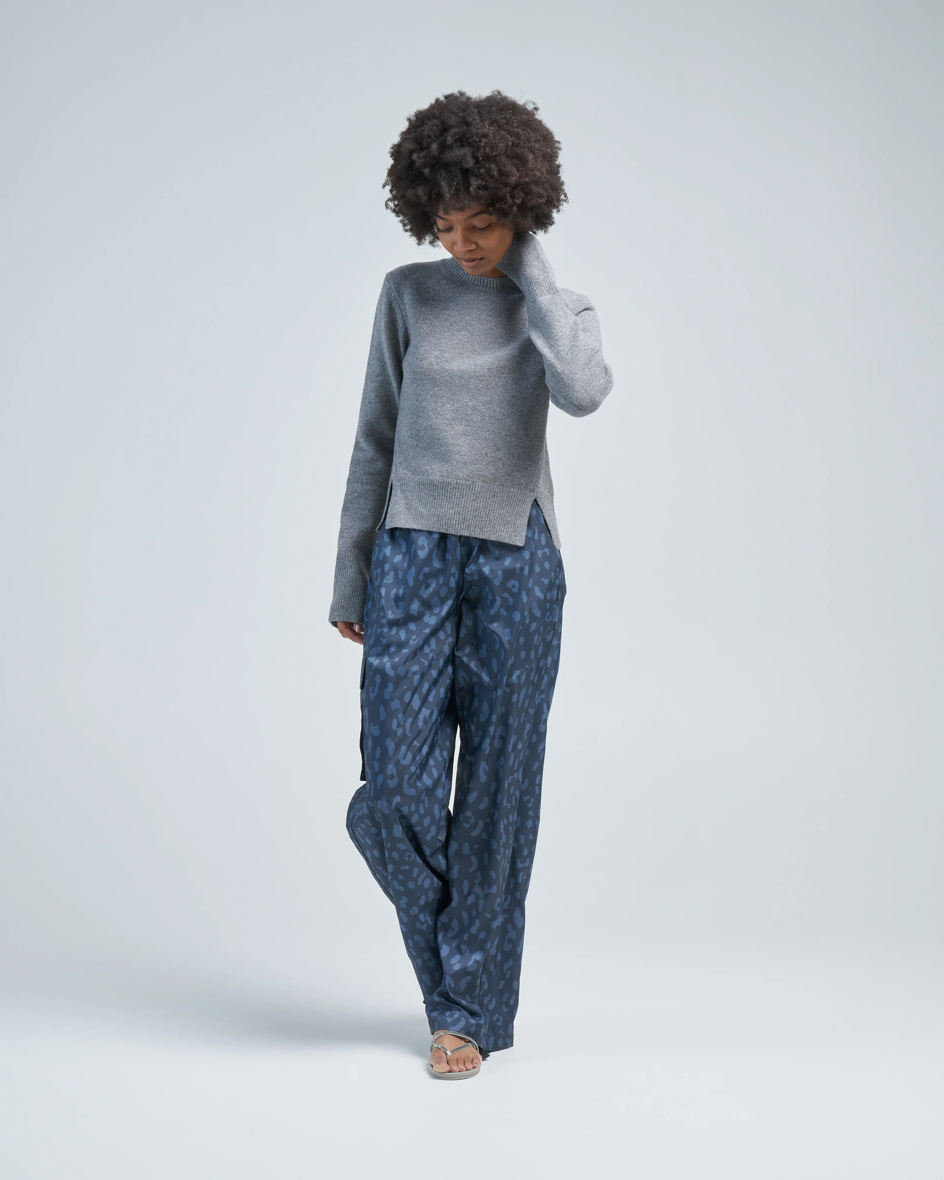 recycled sporty nylon cheetah wide leg pull on pant - Image 2