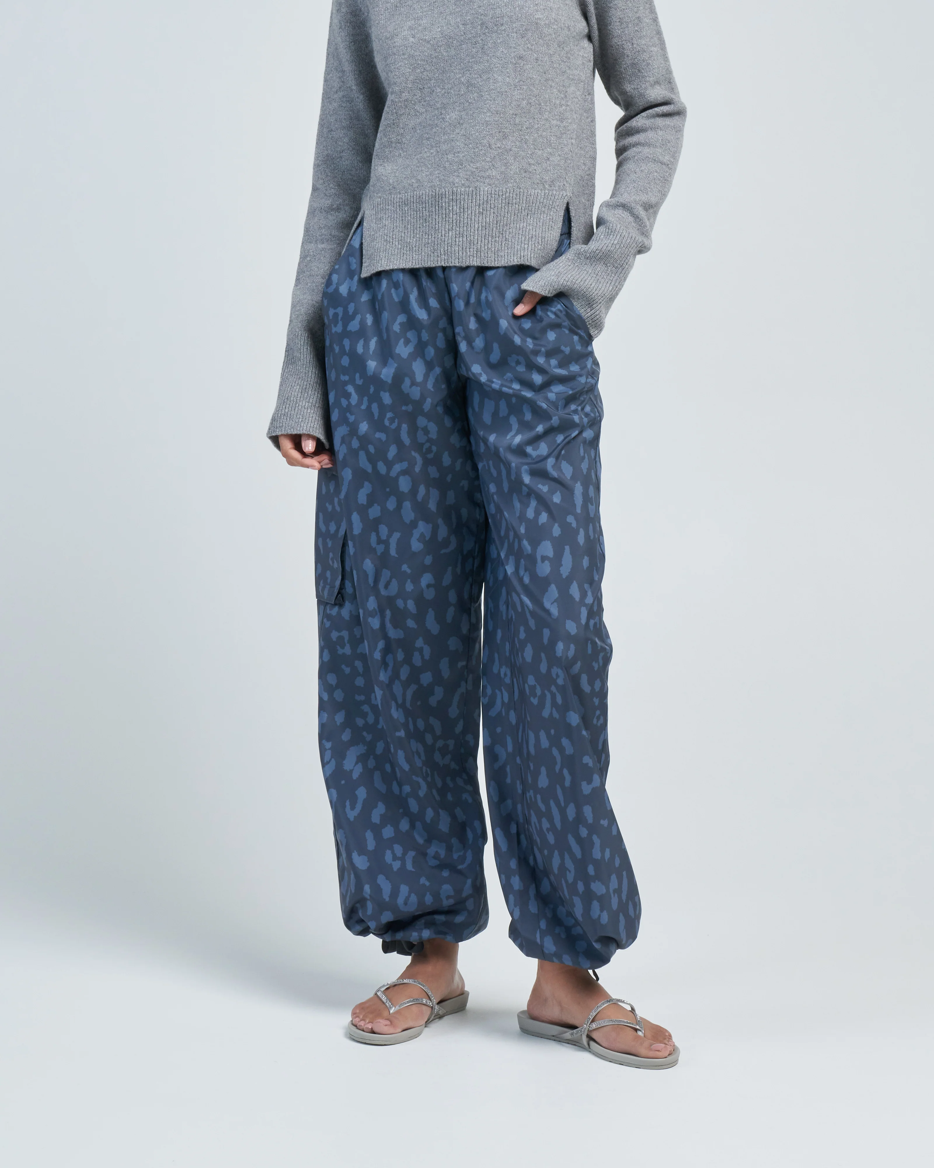 recycled sporty nylon cheetah wide leg pull on pant - Image 3