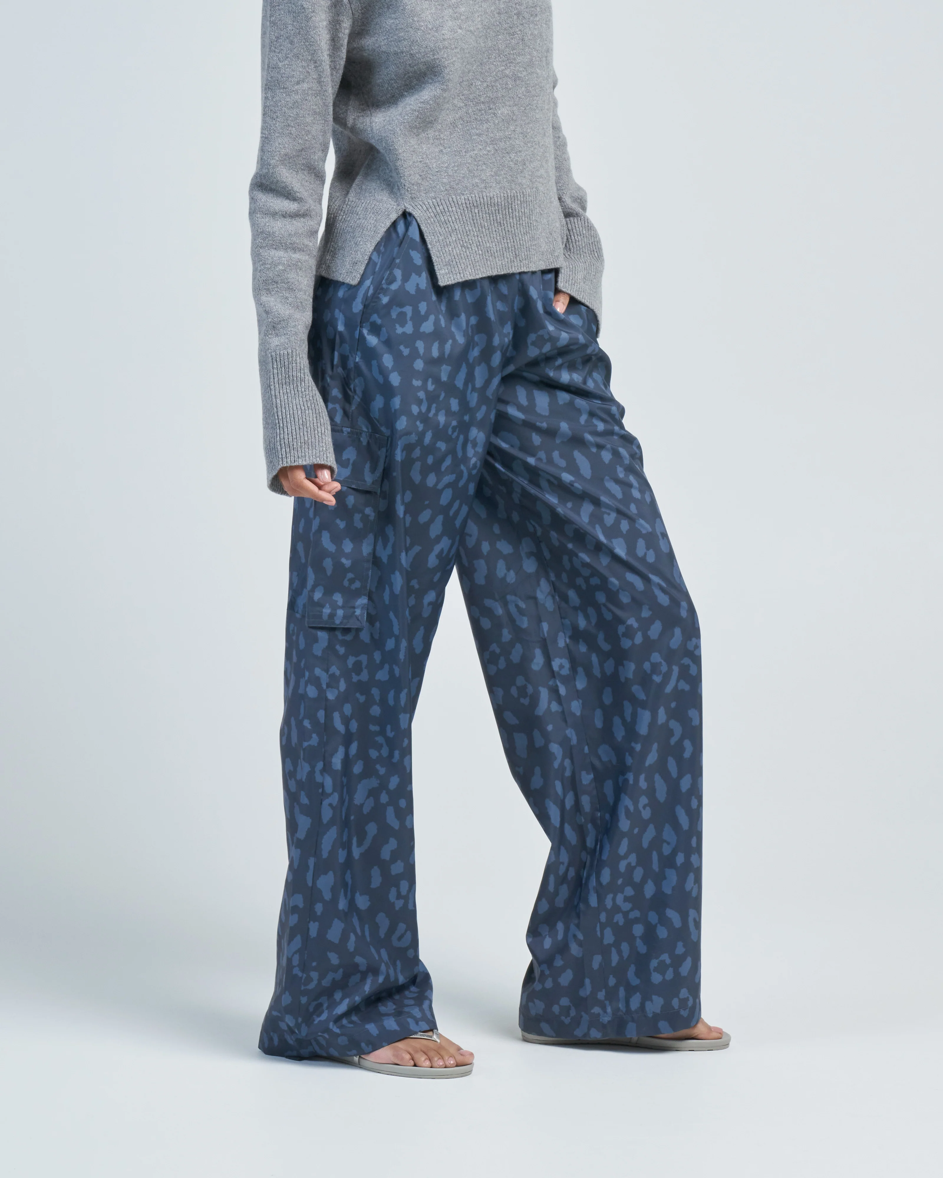 recycled sporty nylon cheetah wide leg pull on pant - Image 4