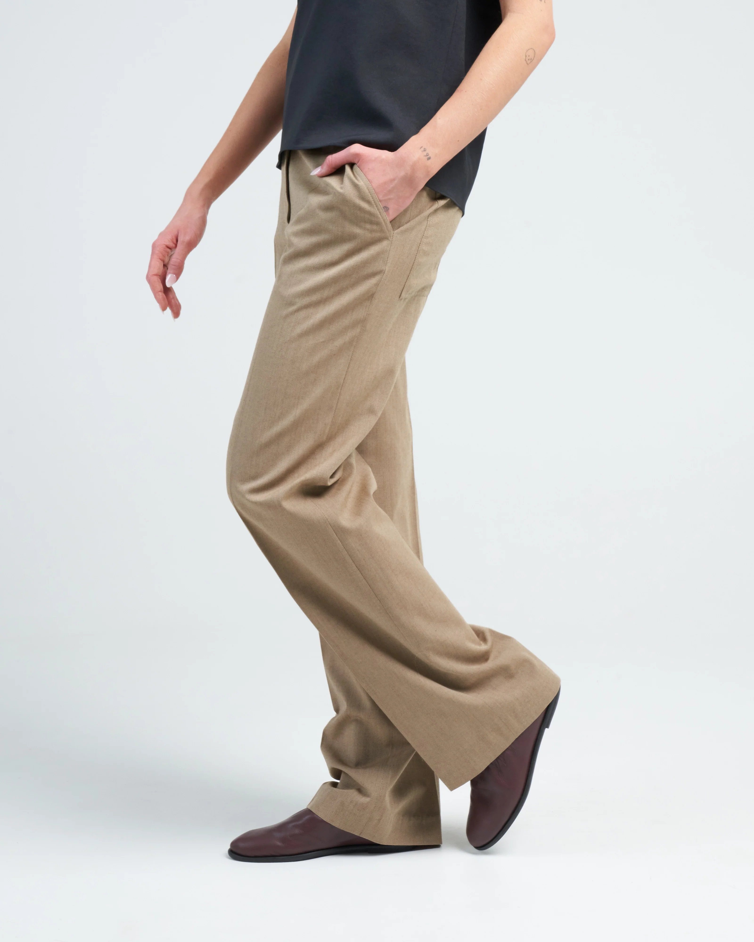 refined wool tricotine suiting rodney straight leg - dark tan - Image 3