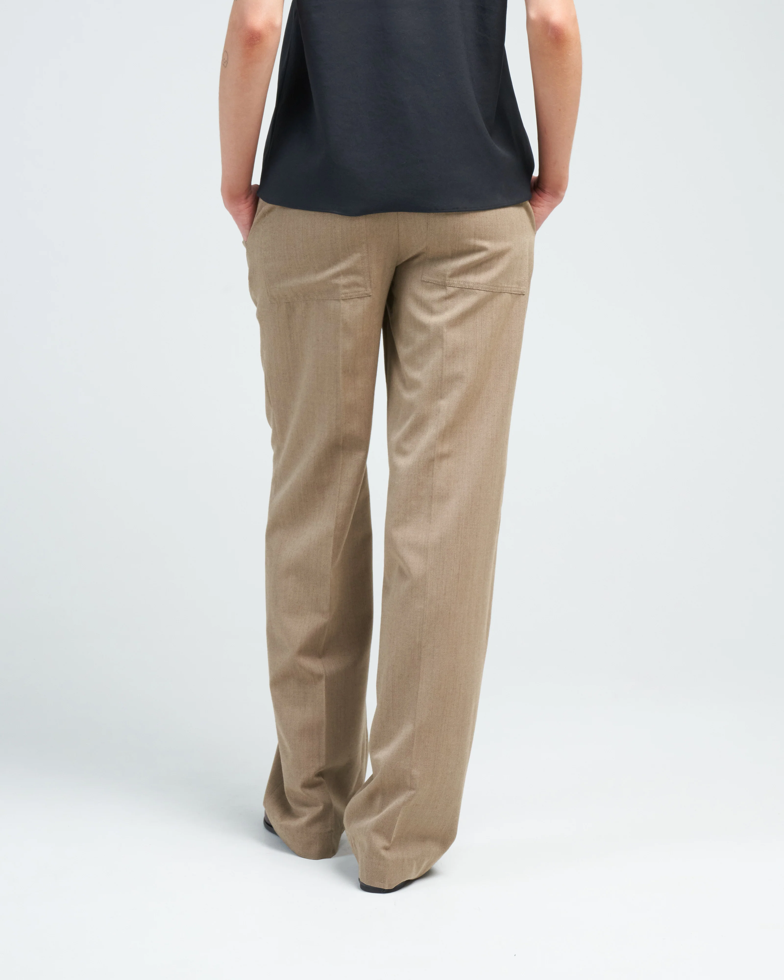 refined wool tricotine suiting rodney straight leg - dark tan - Image 4