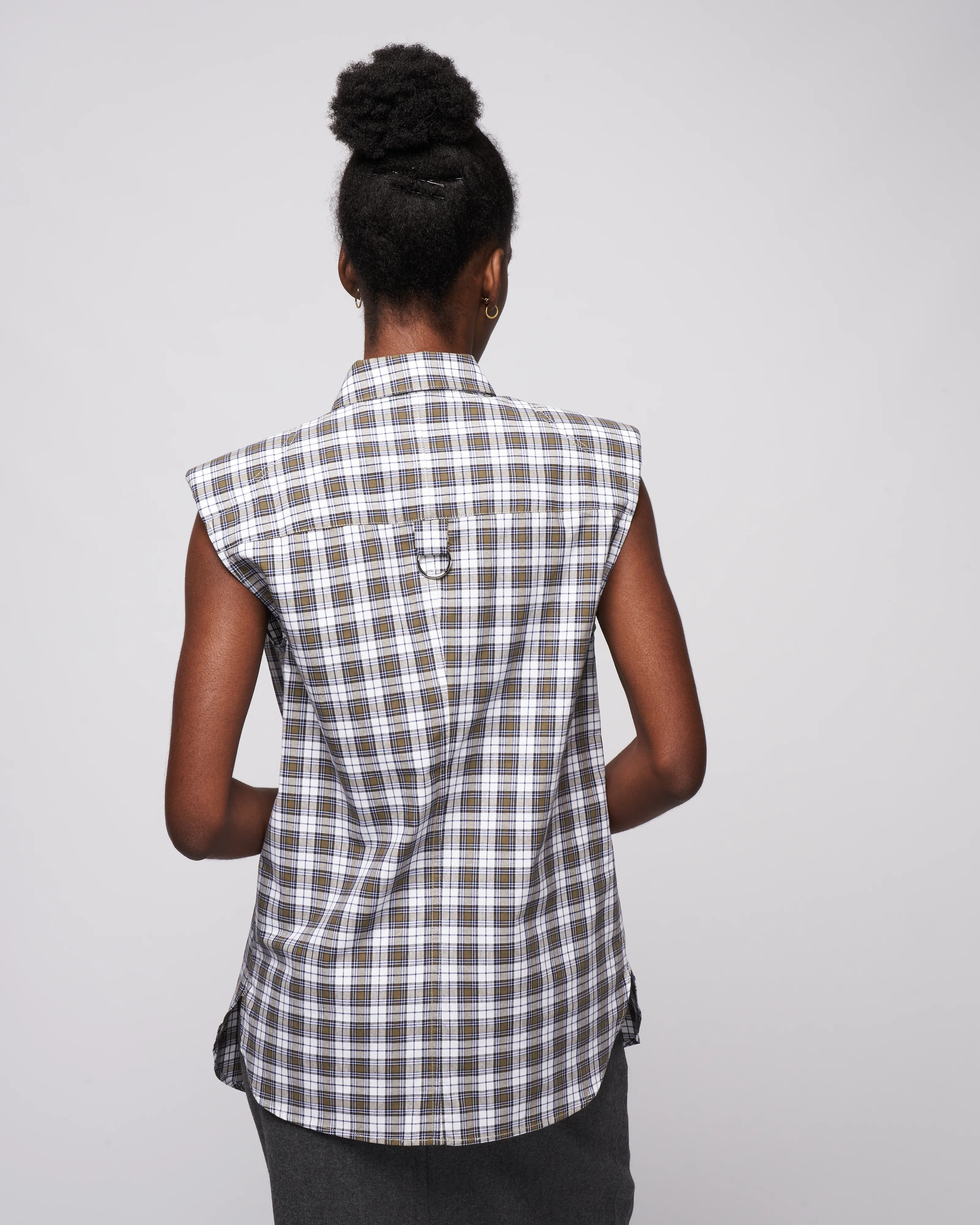 reynolds plaid sleeveless shouldpad shirt - black/blue multi - Image 4