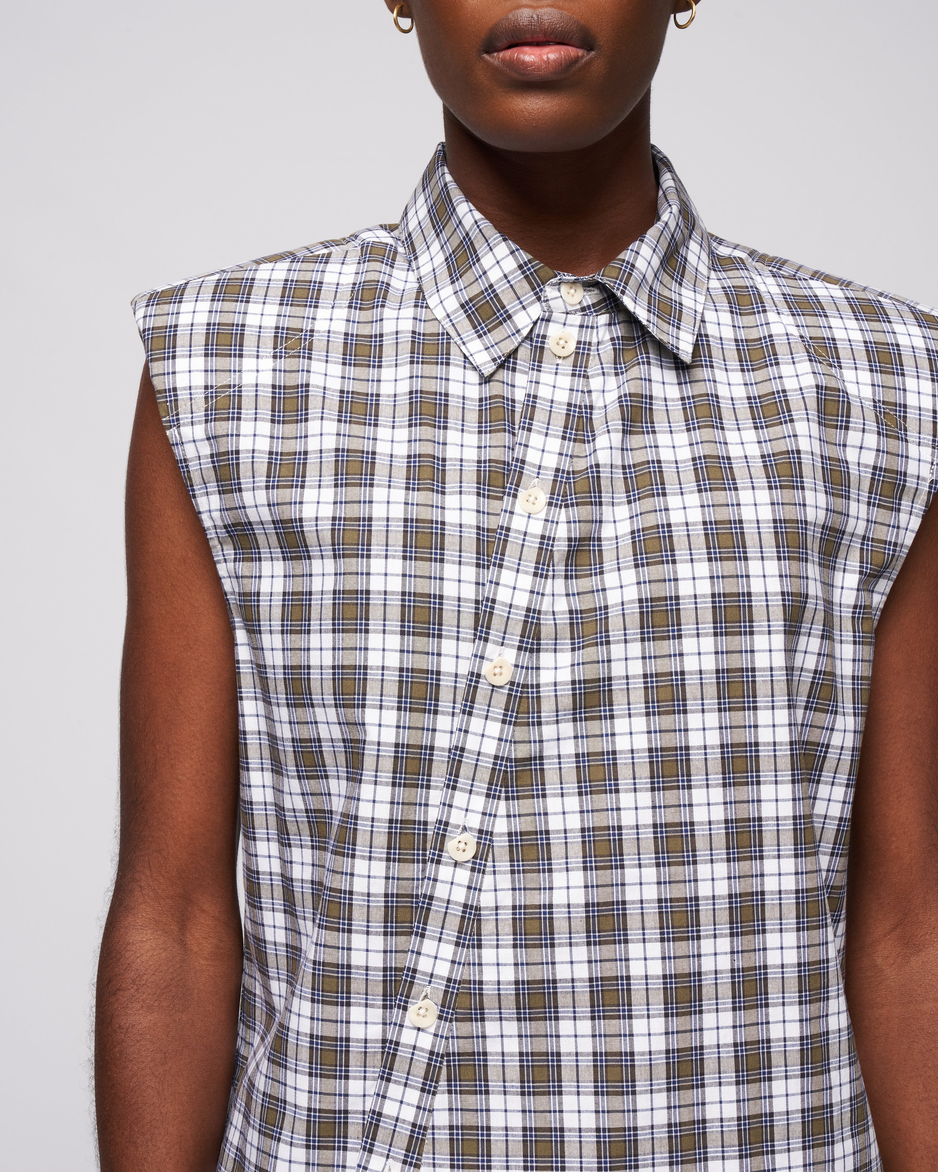 reynolds plaid sleeveless shouldpad shirt - black/blue multi - Image 5