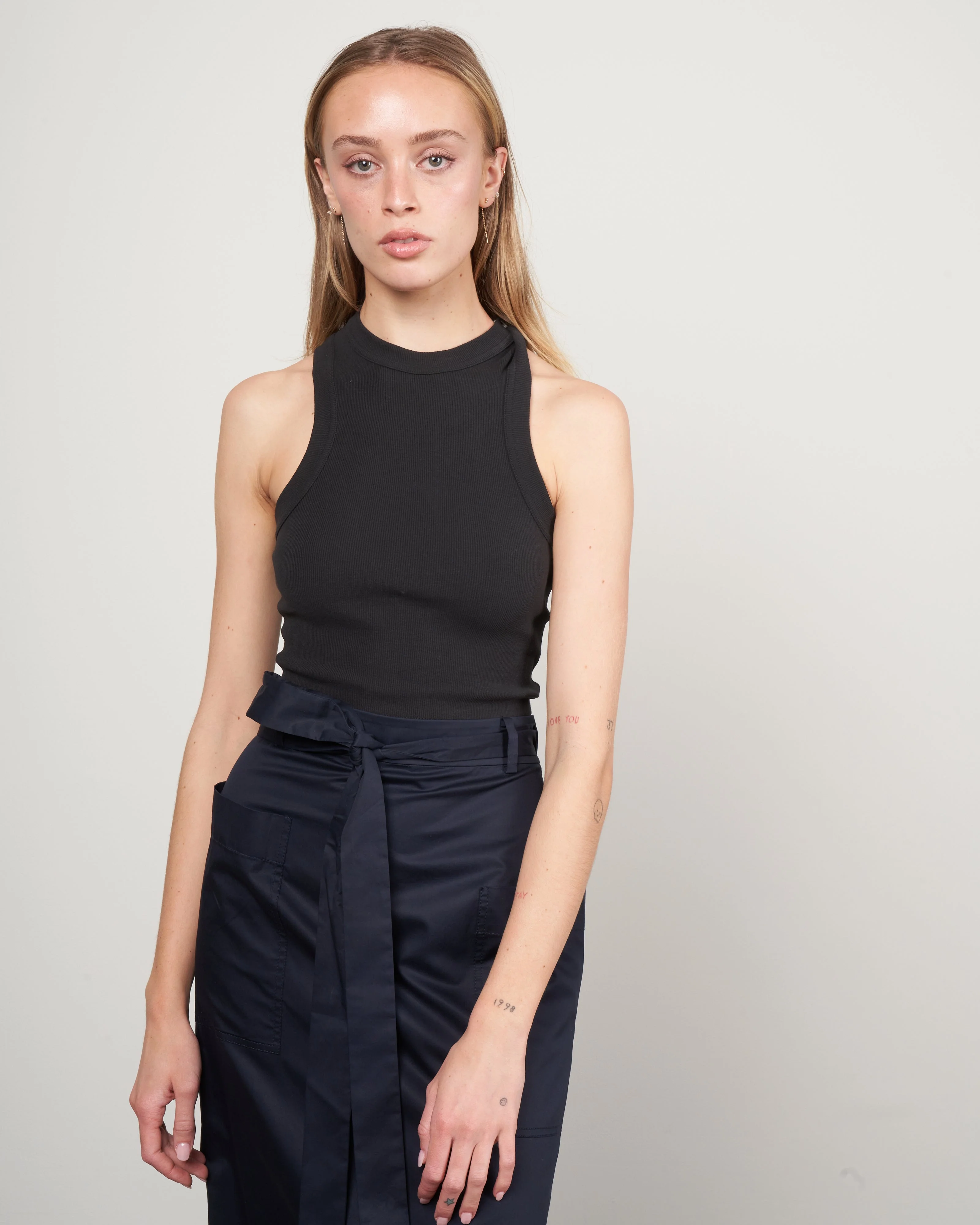 ribbed cropped tank - black black - Image 2