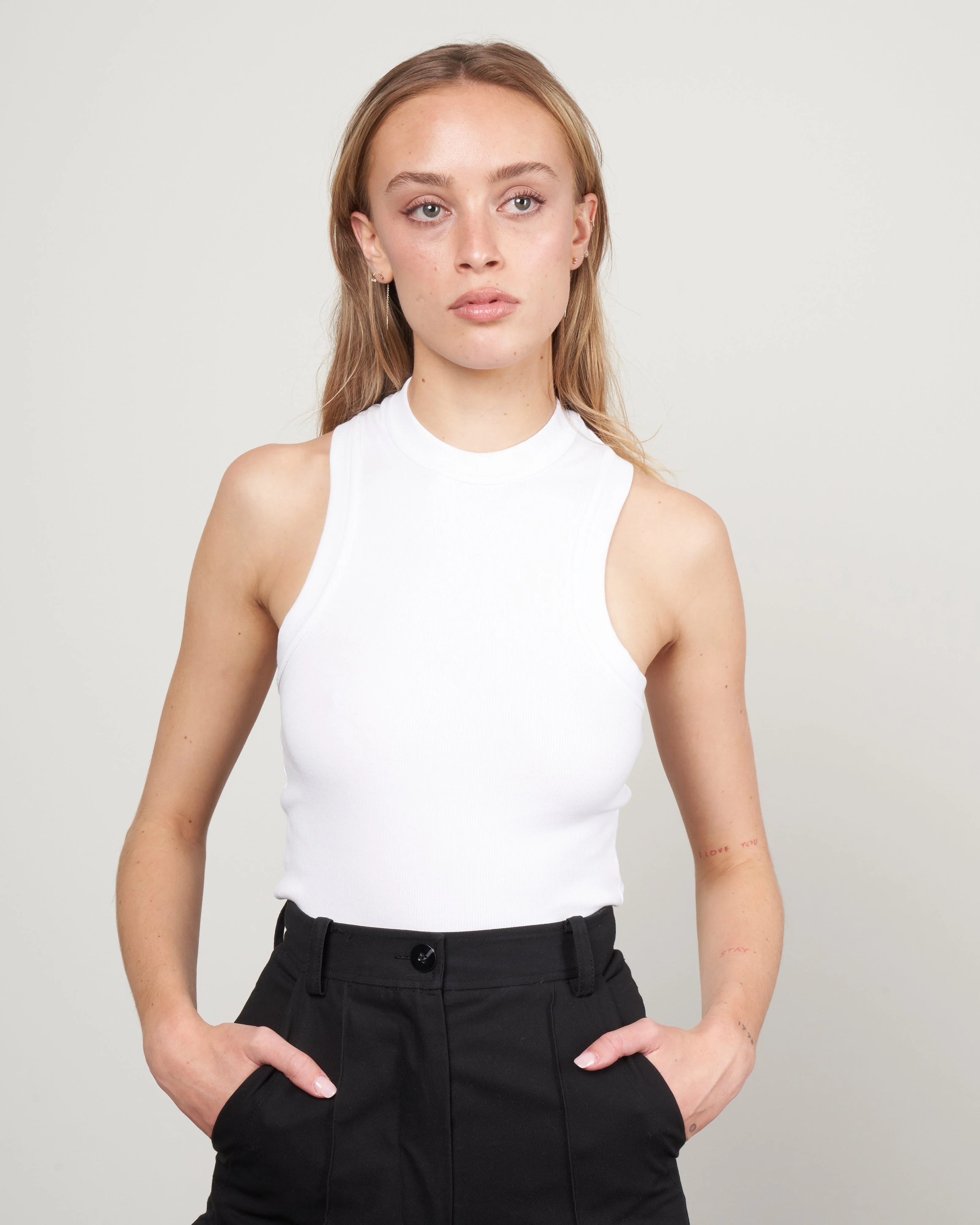 ribbed cropped tank - white white - Image 2