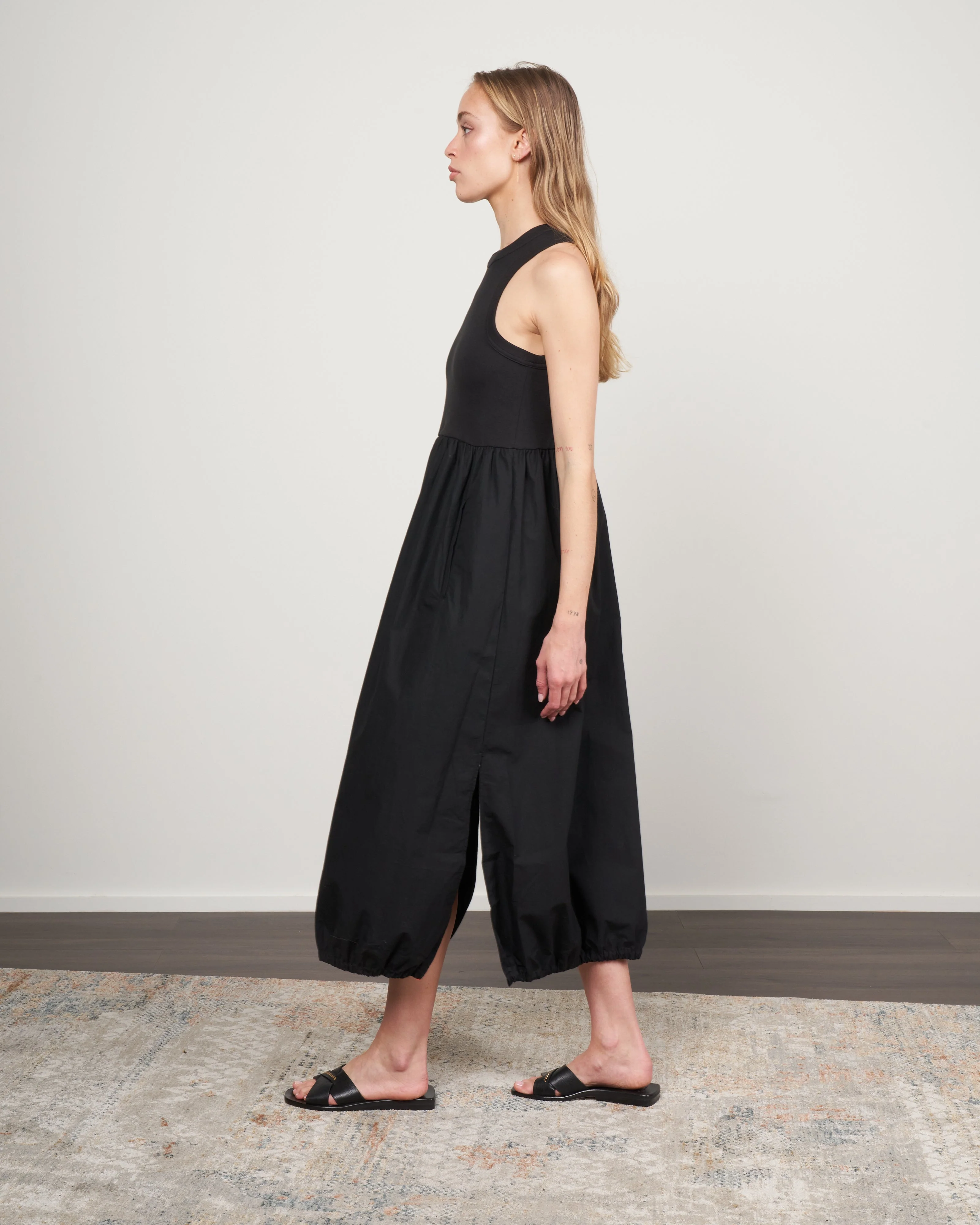 ribbed tank balloon dress - black - Image 2