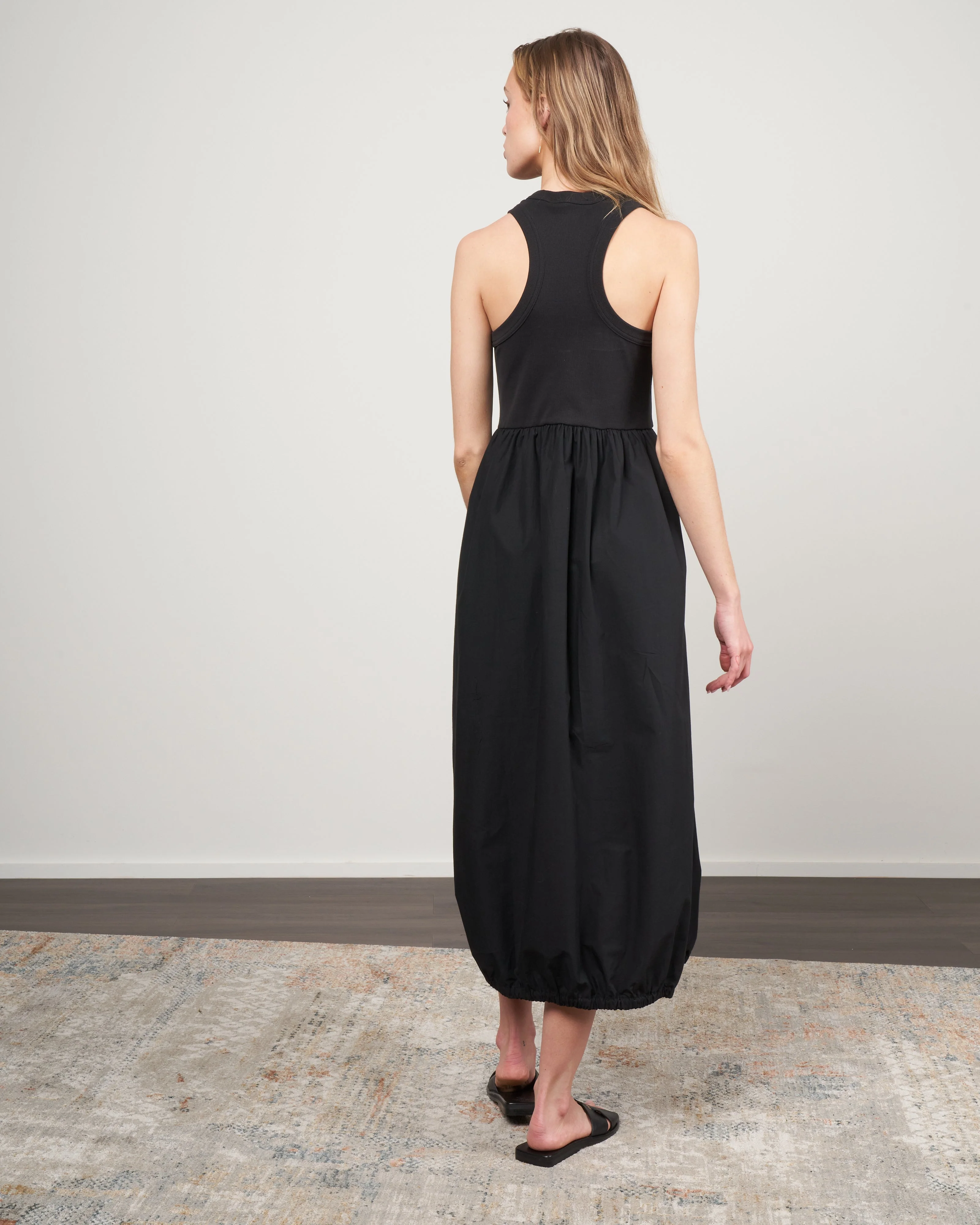 ribbed tank balloon dress - black - Image 3