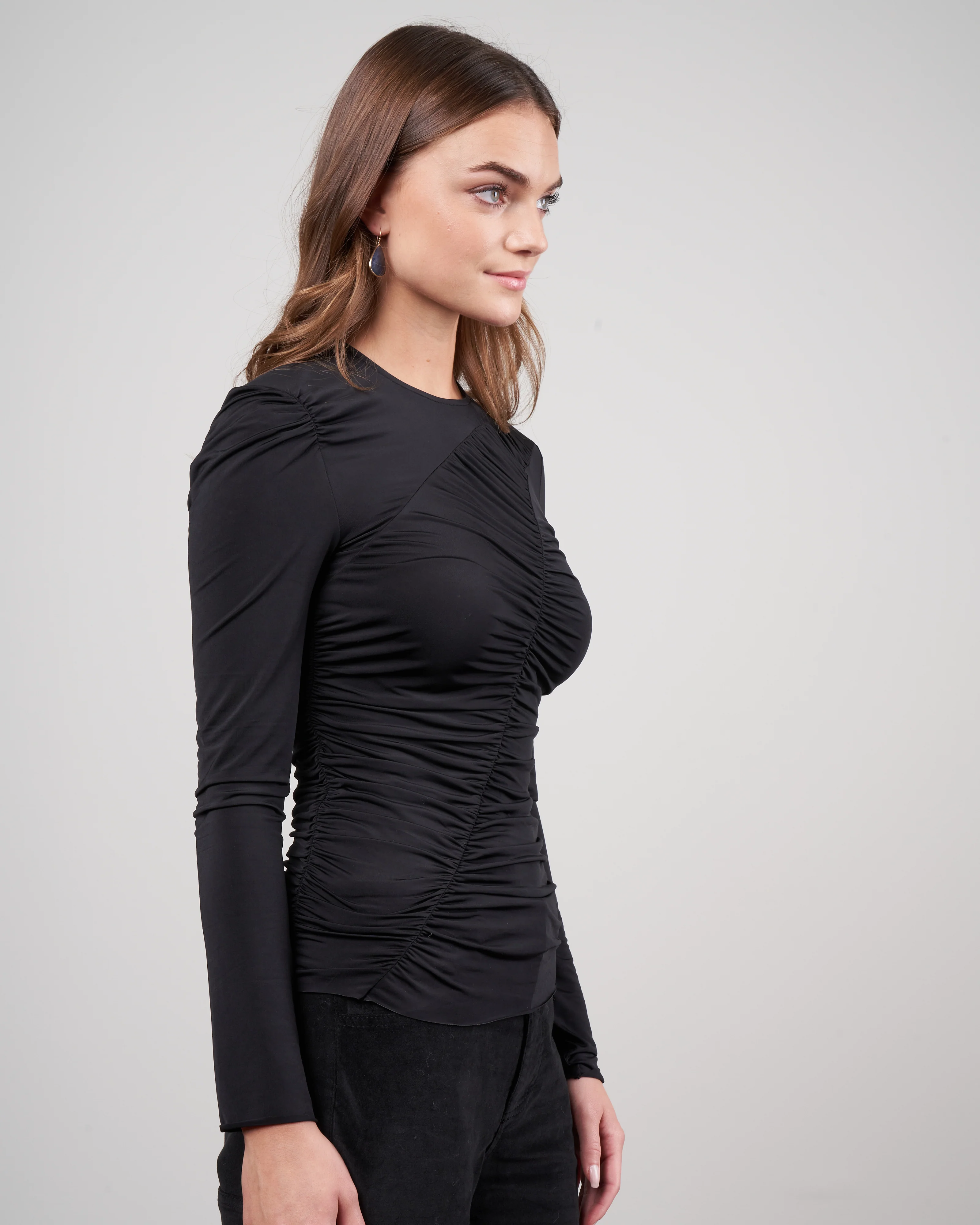 ruched jersey crewneck top - black - Image 3
