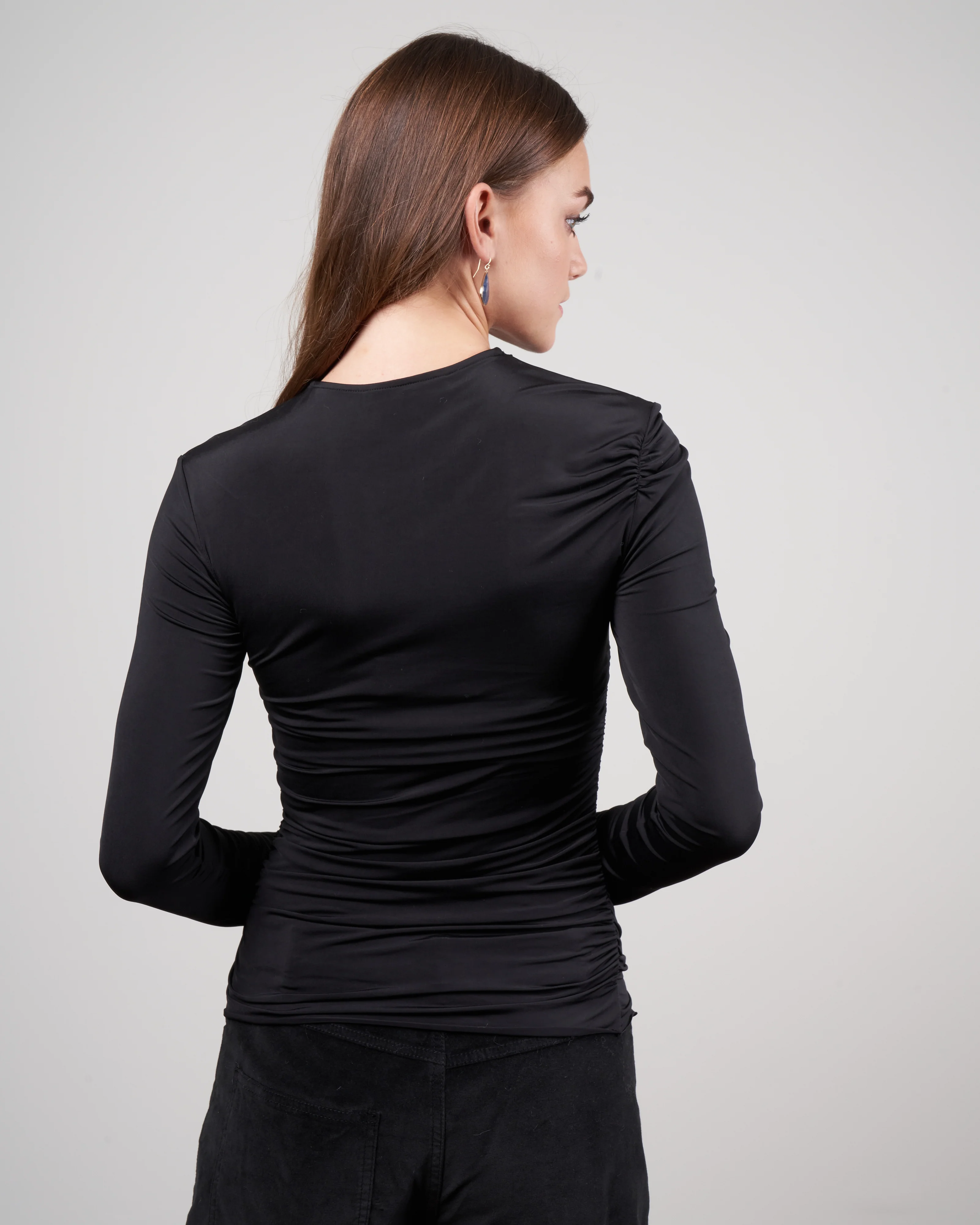 ruched jersey crewneck top - black - Image 4