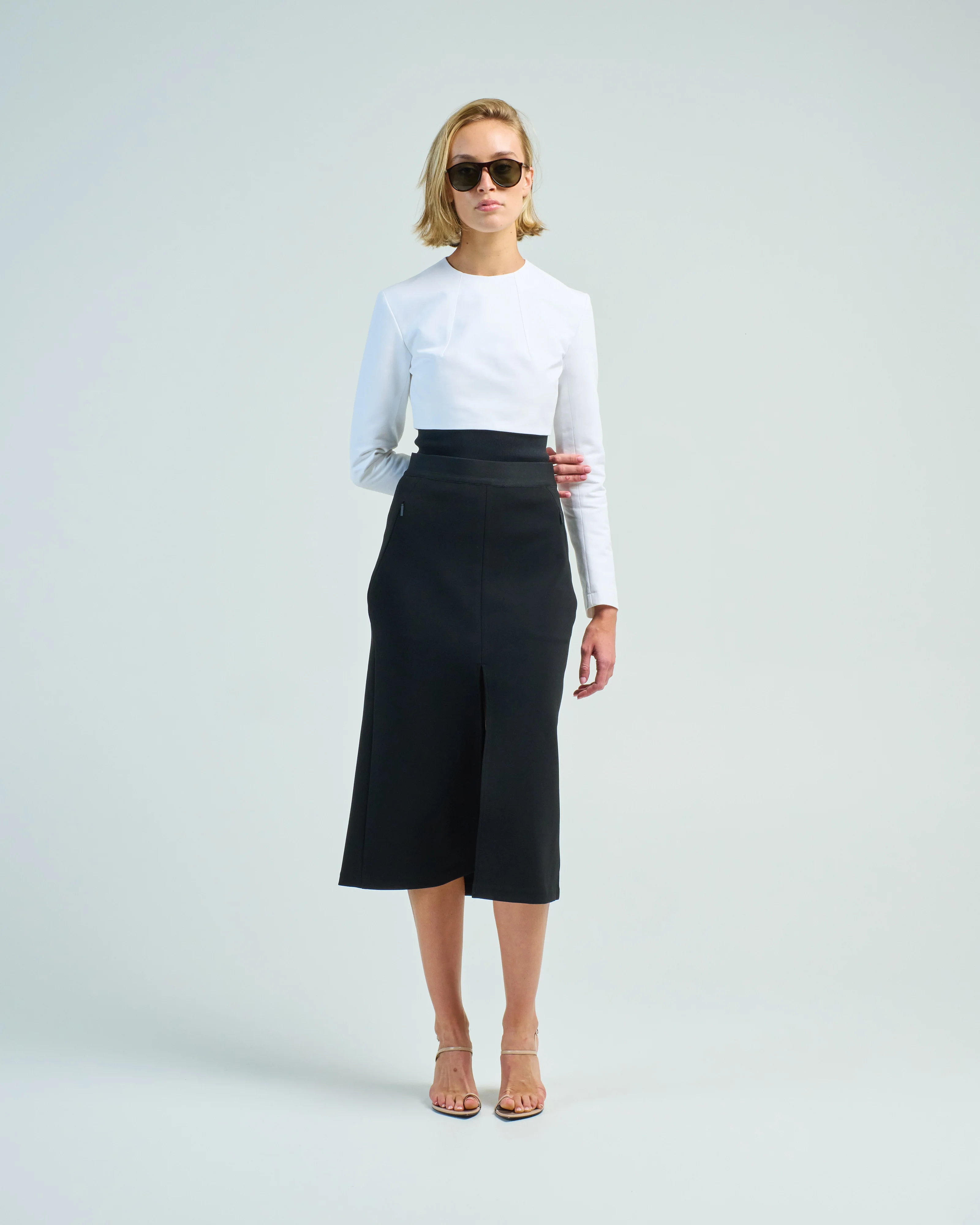 sculpted cotton cropped long sleeve top - Image 3