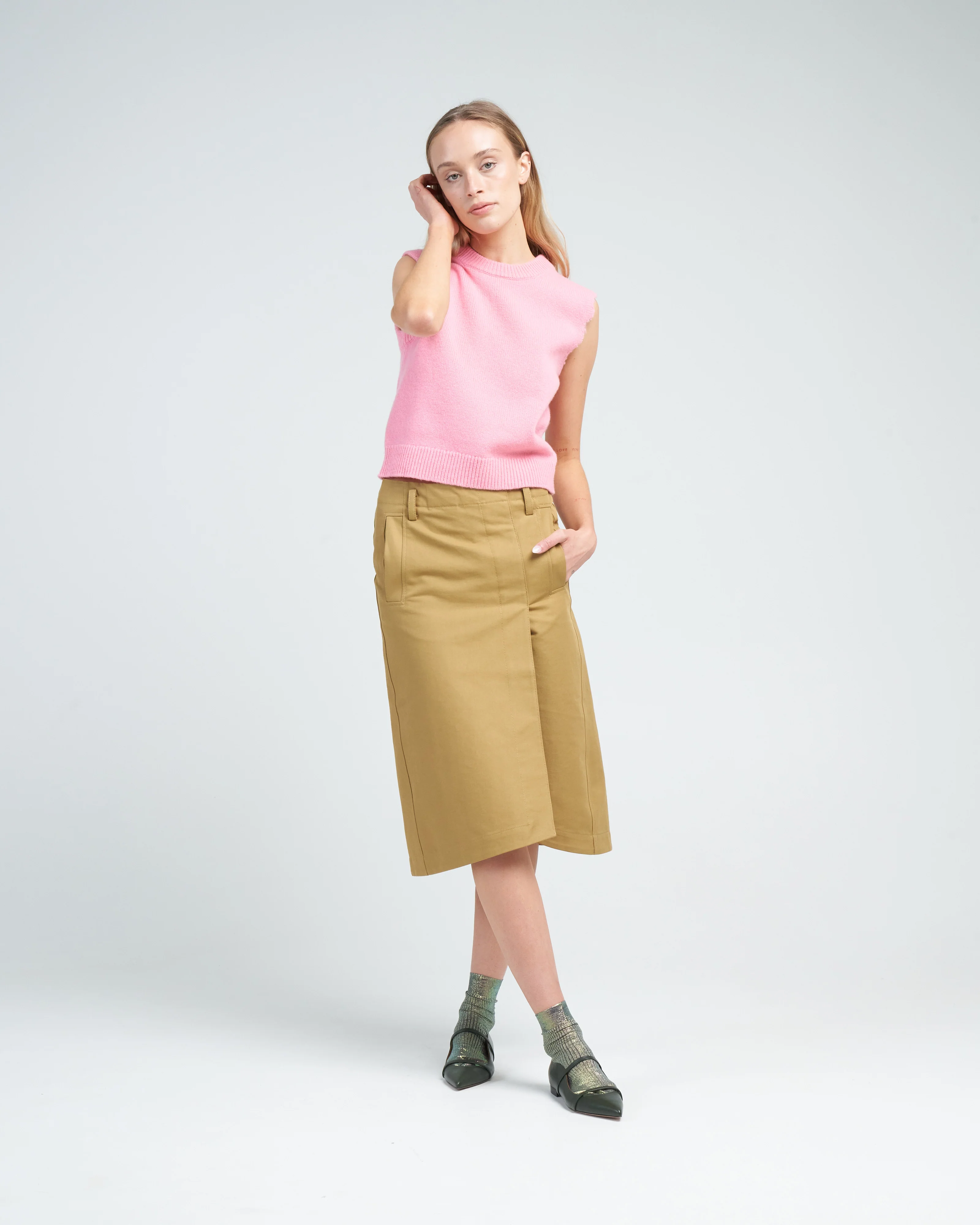 sculpted cotton pitched skirt - tan - Image 2