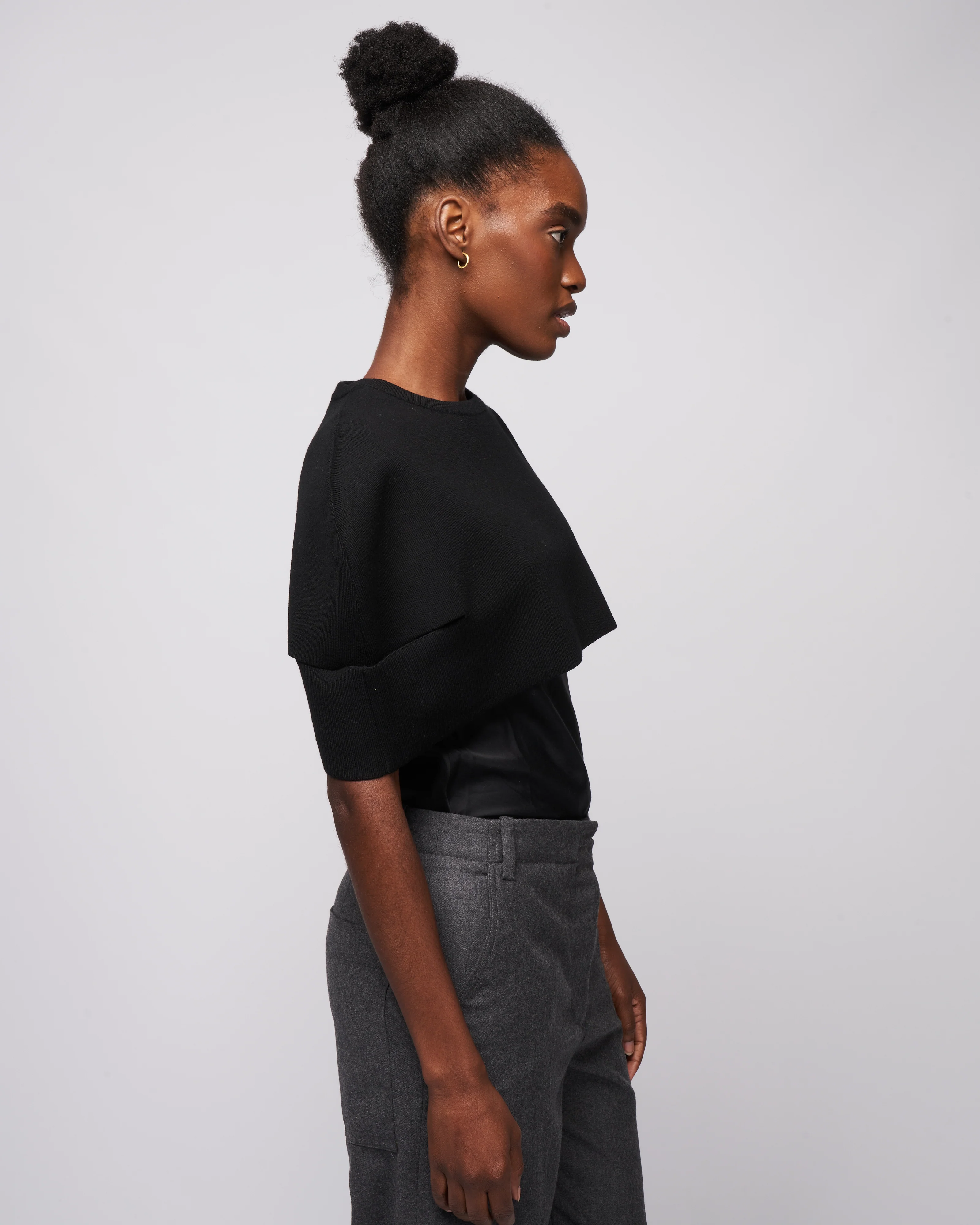 sculpted wool sweater cutout cape - black - Image 3