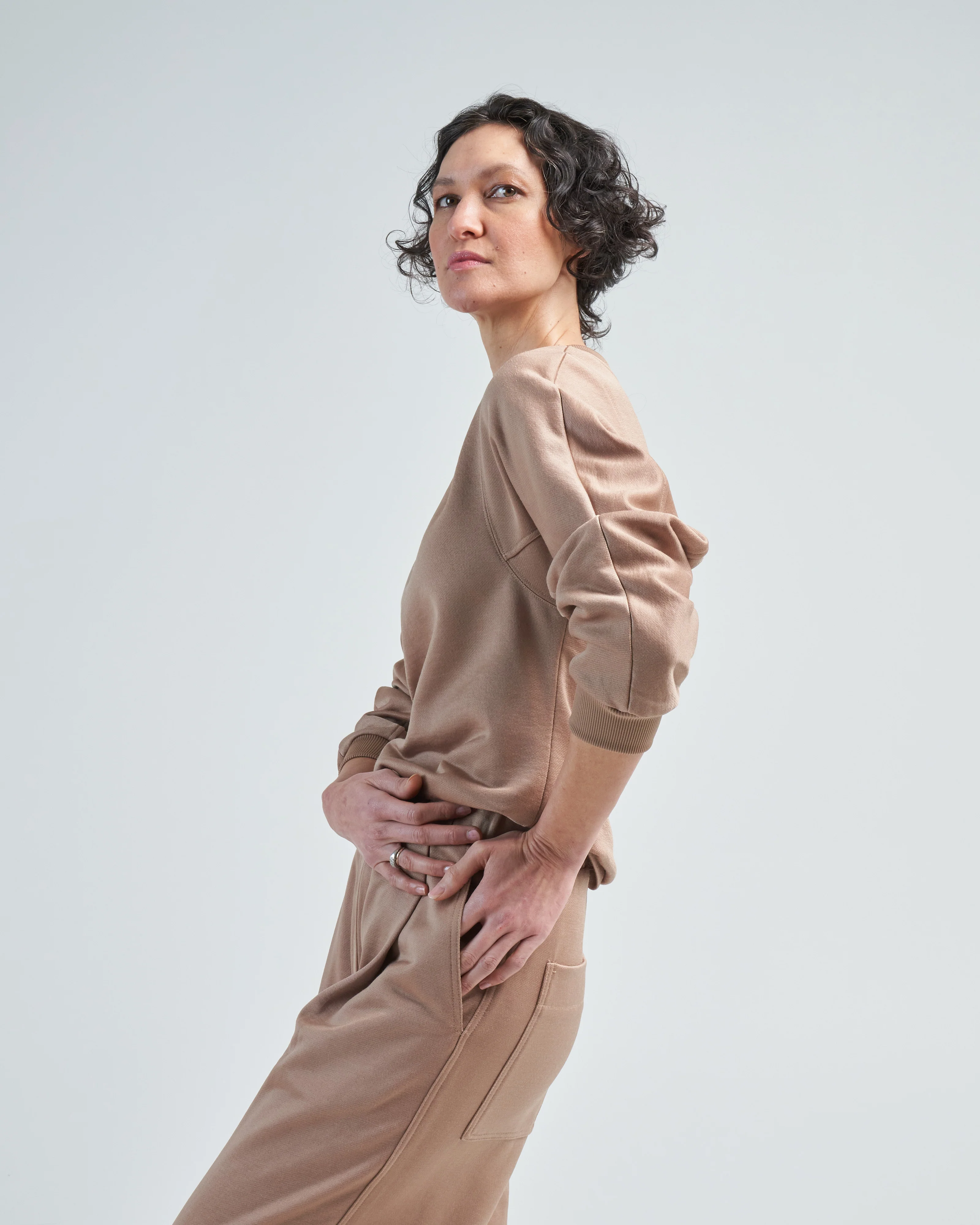 silk terry sculpted sleeve slim sweatshirt - Image 3