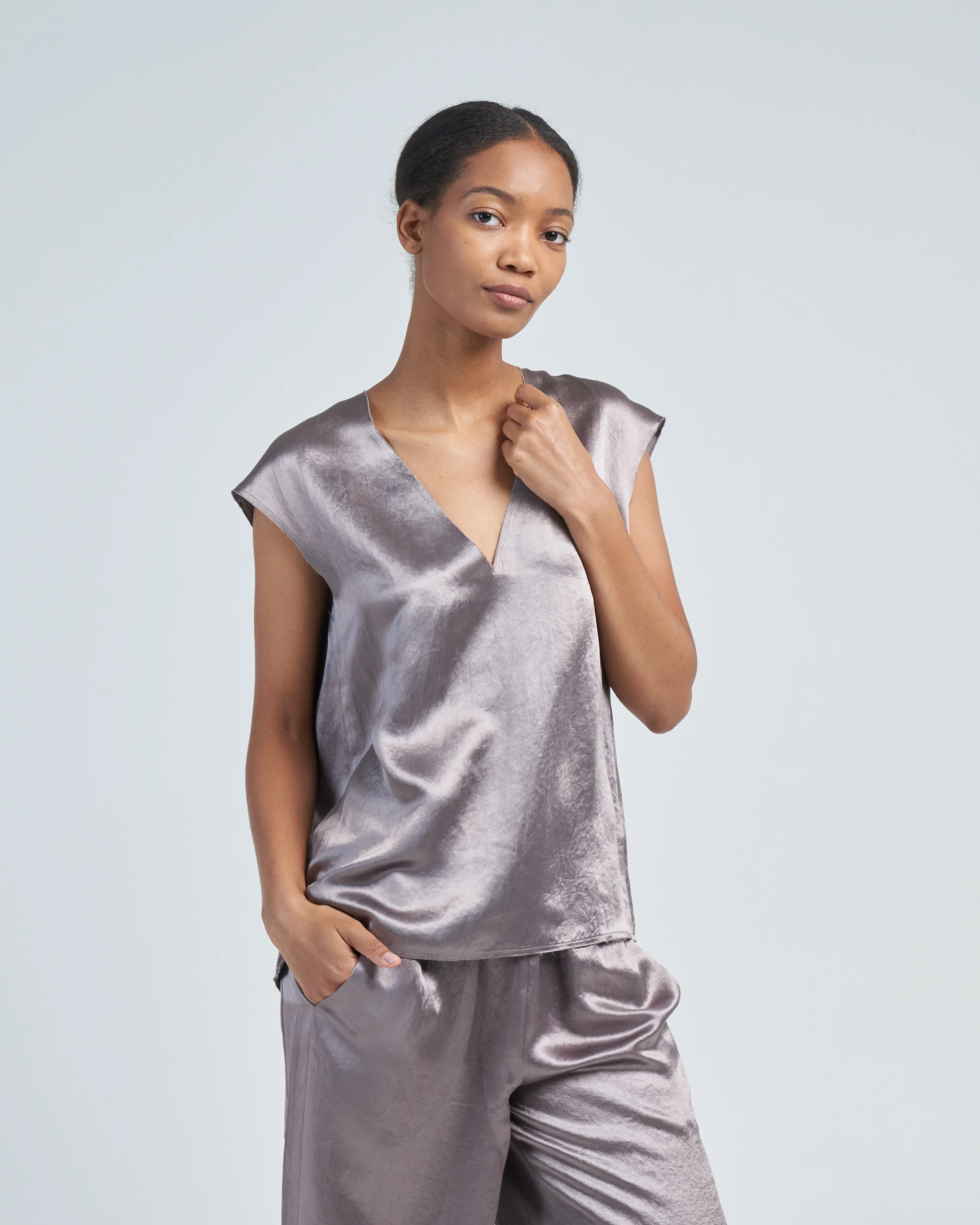sion satin v neck scarf top - Image 2