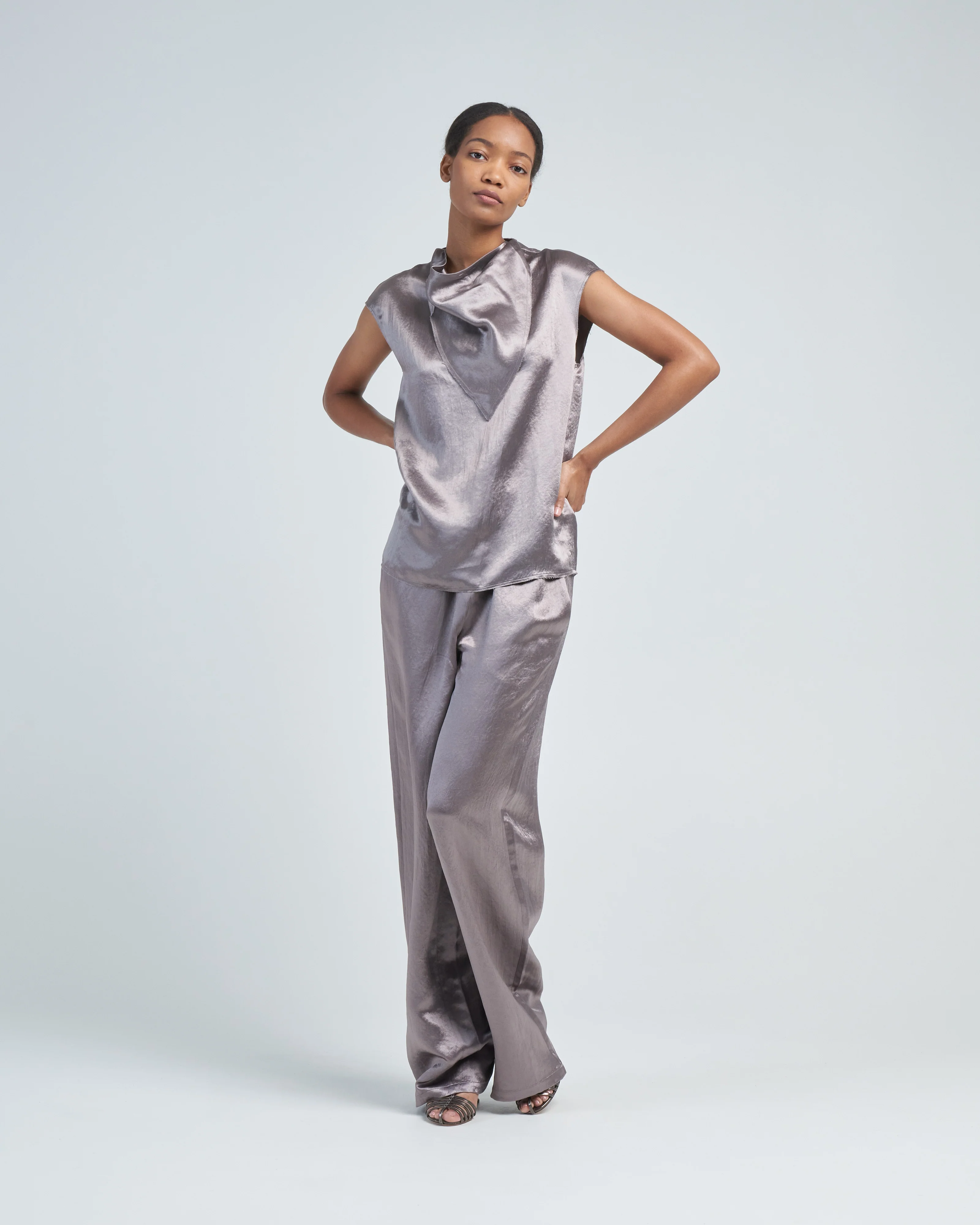 sion satin v neck scarf top - Image 3