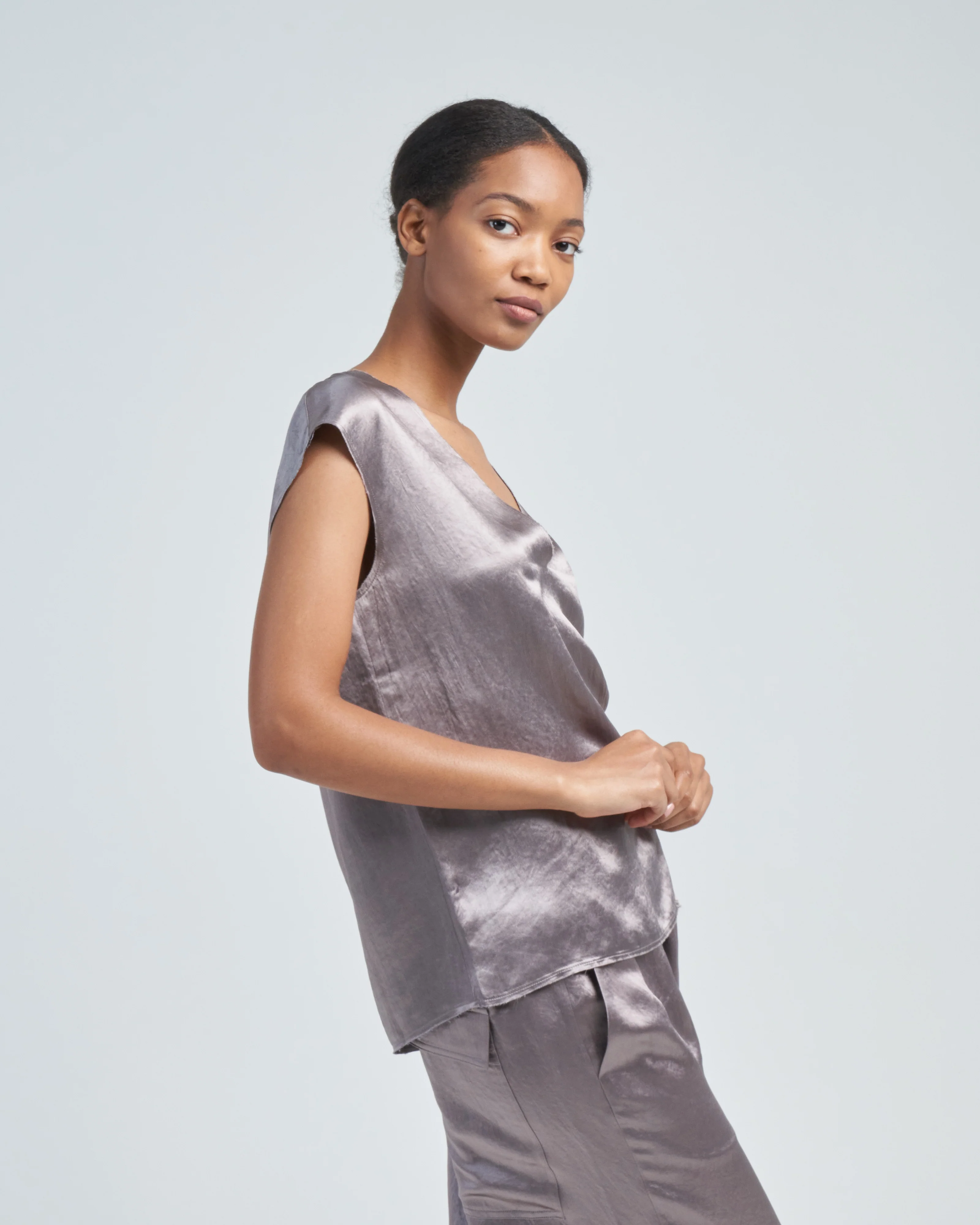 sion satin v neck scarf top - Image 4