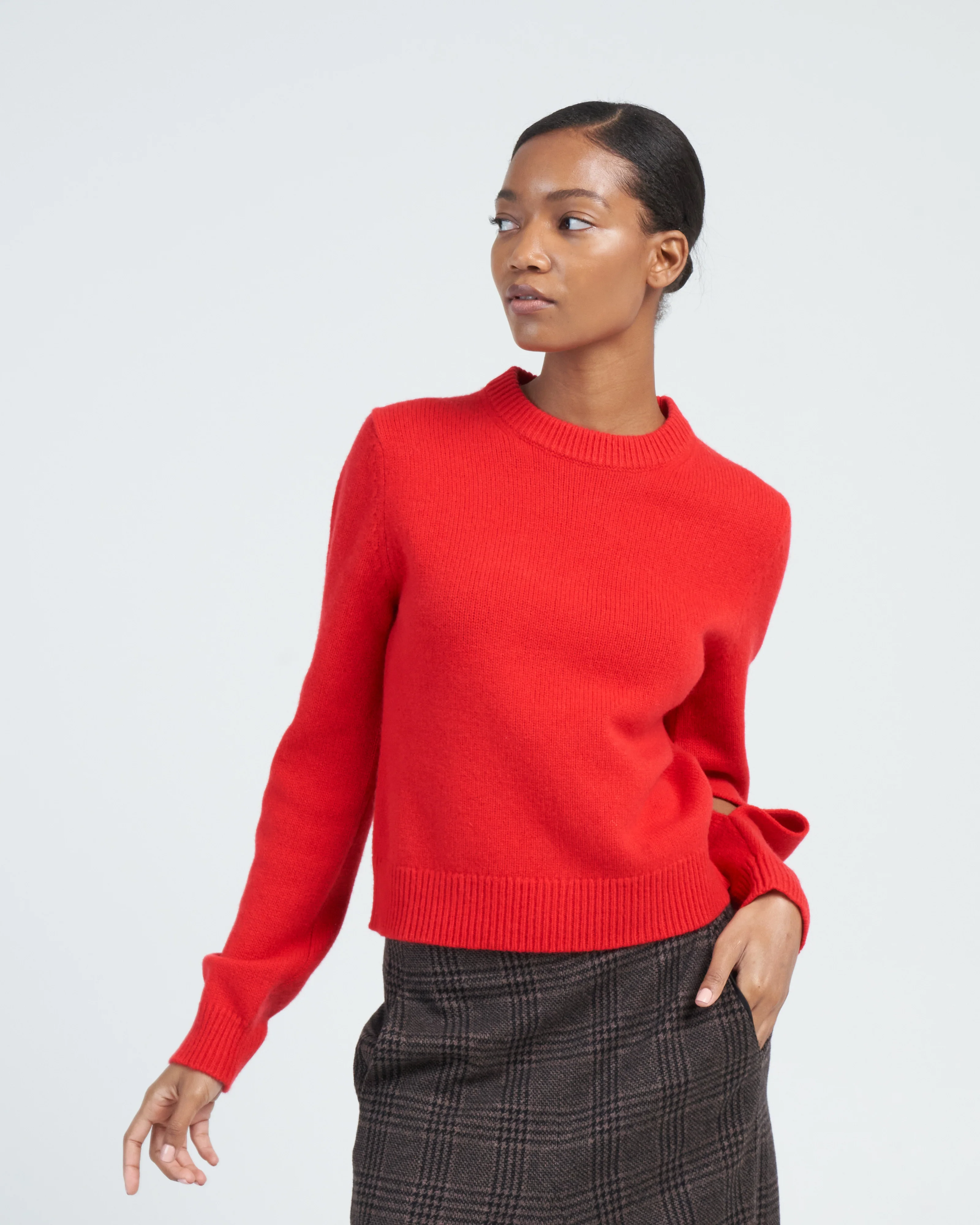 soft lambswool shrunken crewneck pullover - red